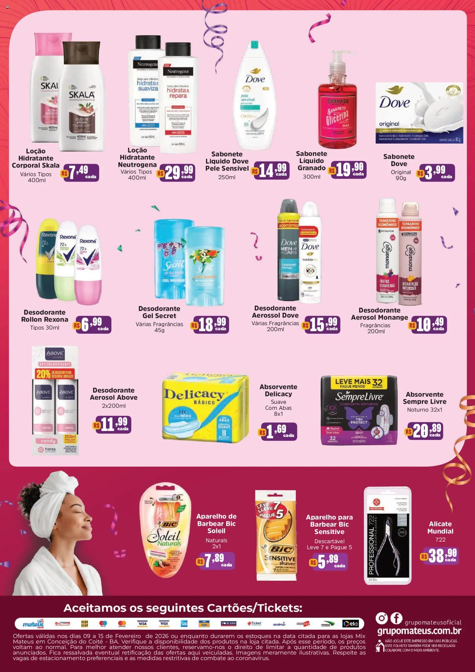 Mateus Folheto - válido de 09.02.2026 | Página: 2 | Produtos: Desodorante, Rexona, Dove, Absorvente