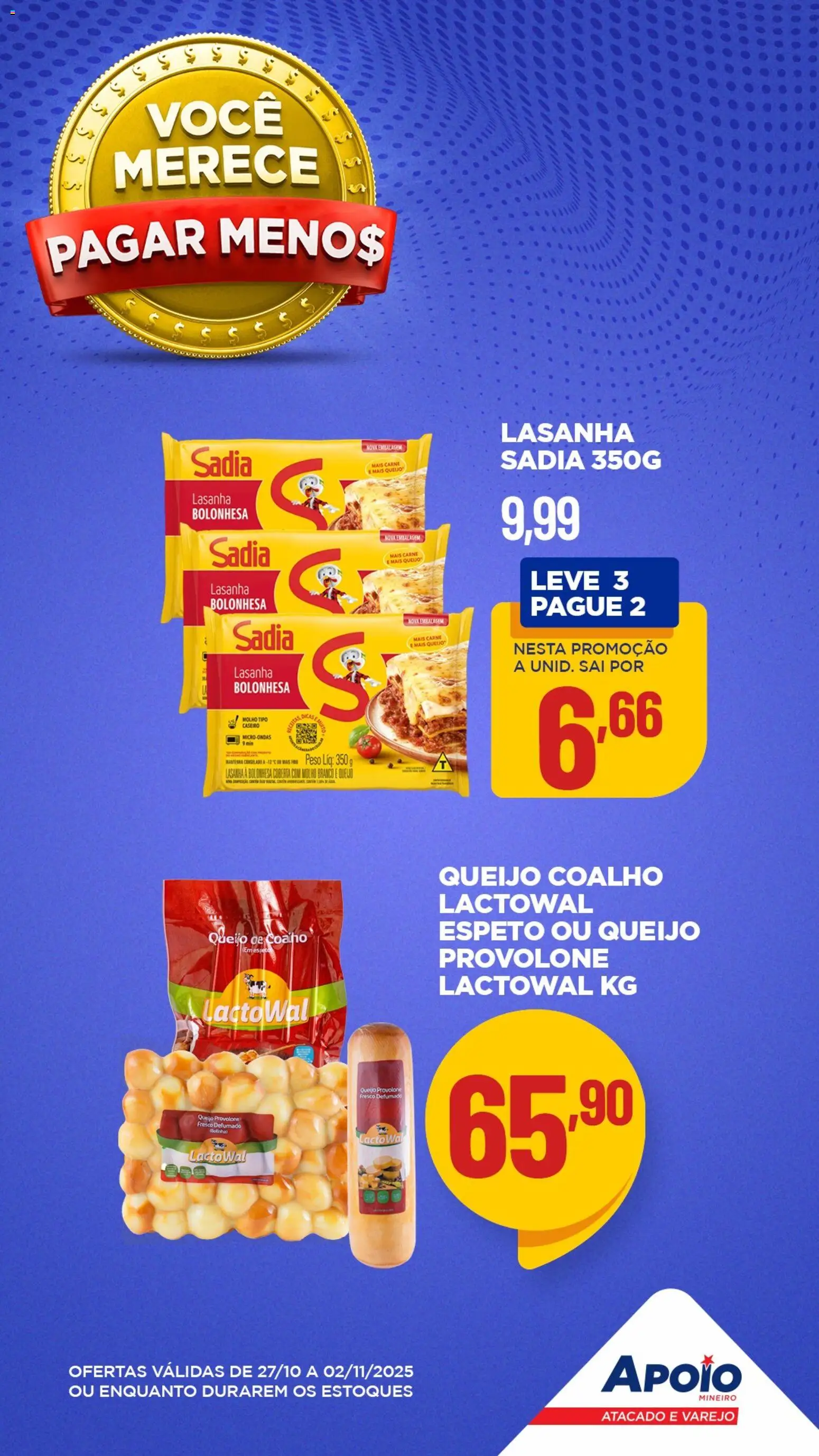 Apoio Mineiro Folheto - válido de 27.10.2025 | Página: 2 | Produtos: Provolone, Microondas, Carne, Lasanha