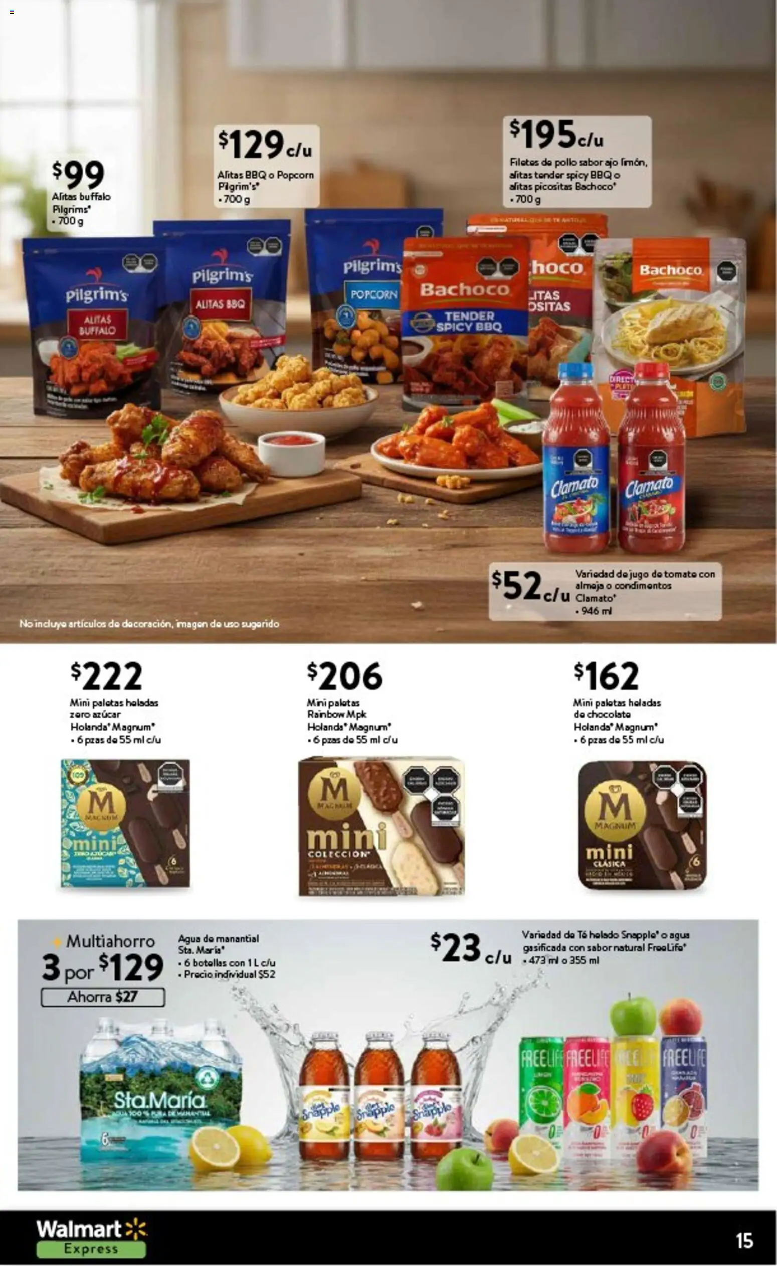 Nuevas ofertas de Walmart Express válidas en toda la República Mexicana desde el 12.02.2026. ¡Encuentra las mejores ofertas en Walmart Express folleto La frescura de temporada a precios bajos! | Página: 15 | Productos: Pollo, Ajo, Jugo, Helado