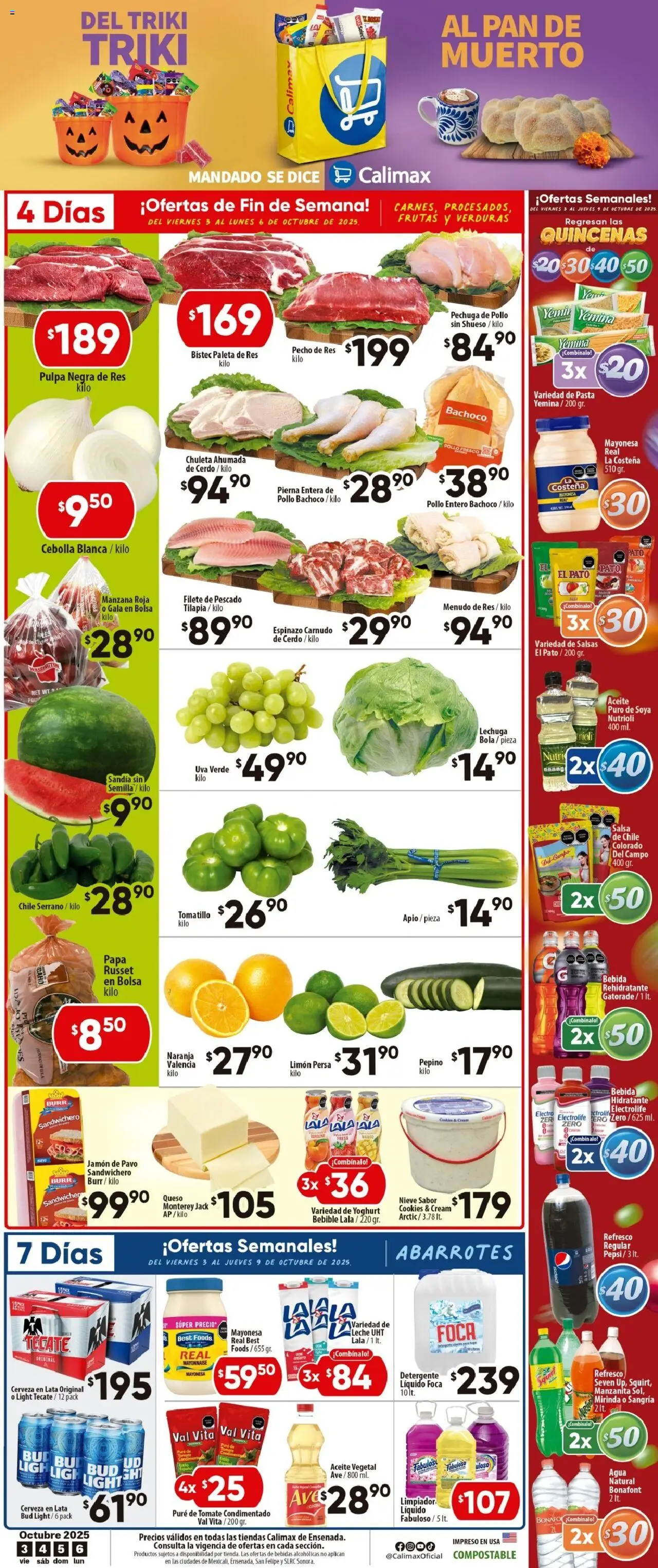 Nuevas ofertas de Calimax válidas en toda la República Mexicana desde el 03.10.2025. ¡Encuentra las mejores ofertas en Calimax - Folleto Ensenada! | Página: 1 | Productos: Fresa, Apio, Mango, Pasta