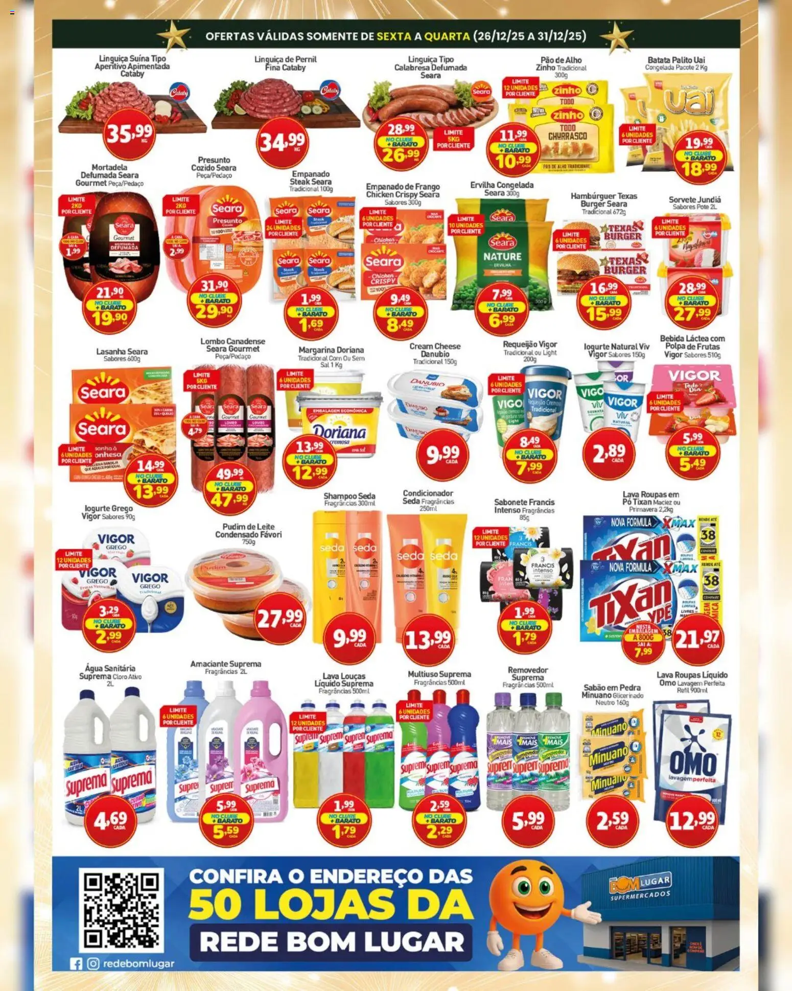 Rede Bom Lugar Folheto - válido de 26.12.2025 | Página: 3 | Produtos: Cloro, Doriana, Pernil, Hambúrguer