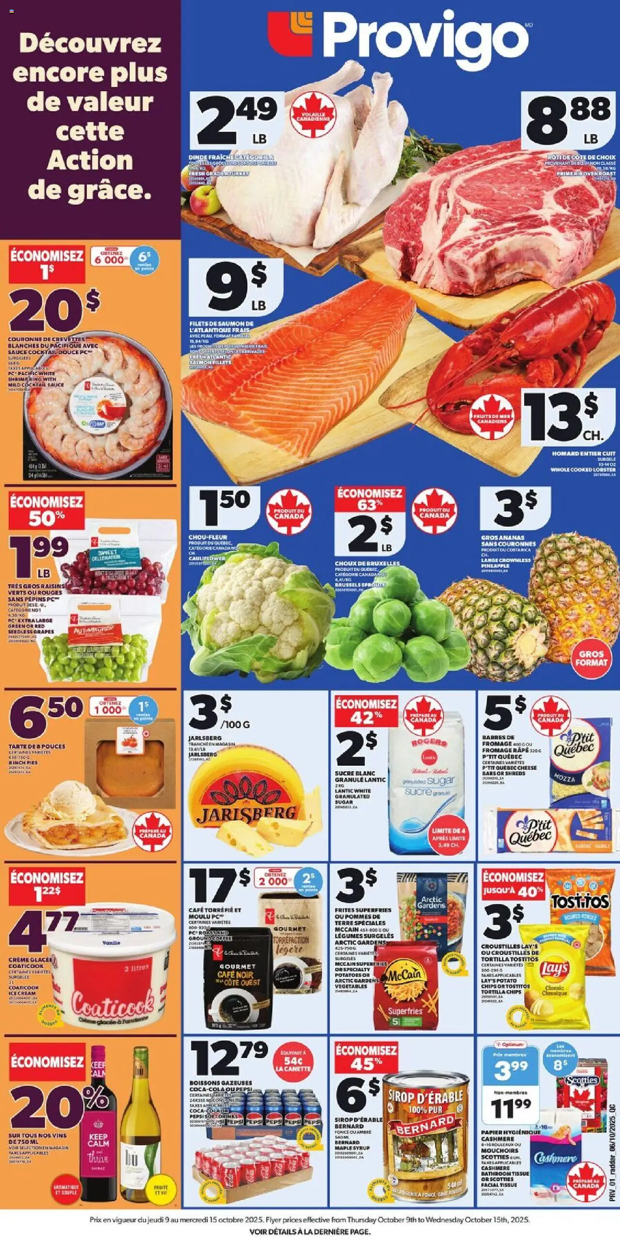 Provigo flyer valid from 09.10.2025 | Page: 1 | Products: Pineapple, Chips, Cream, Oven
