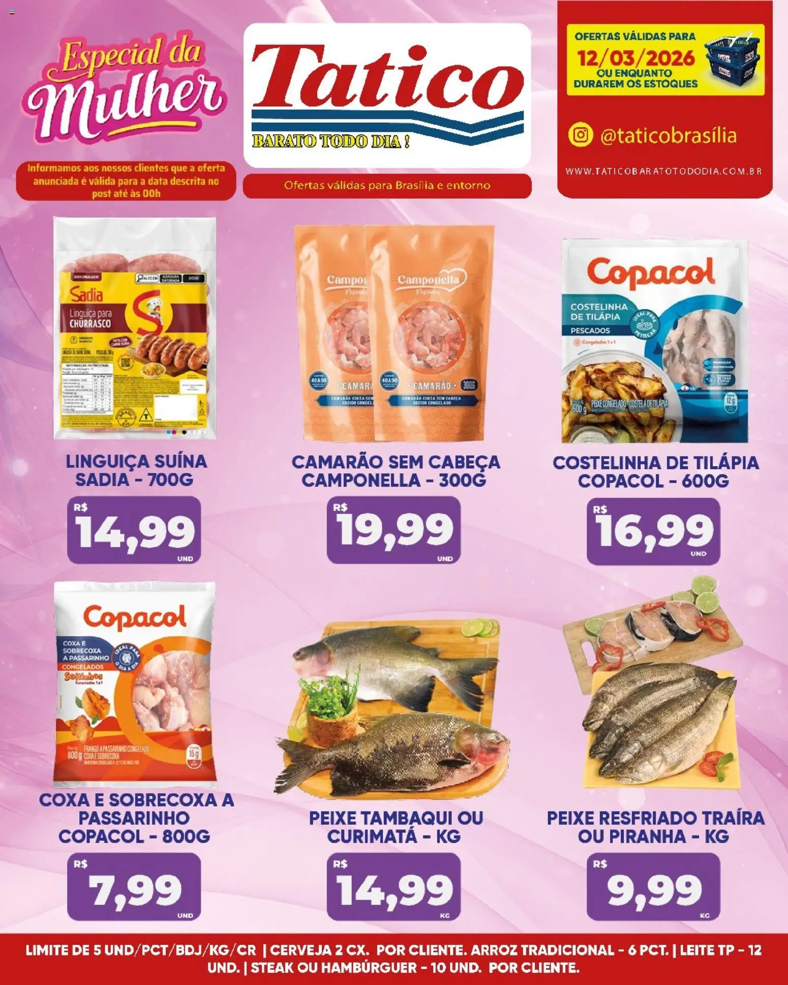 Tatico Folheto - válido de 12.03.2026 | Página: 14 | Produtos: Leite, Tilápia, Hambúrguer, Frango