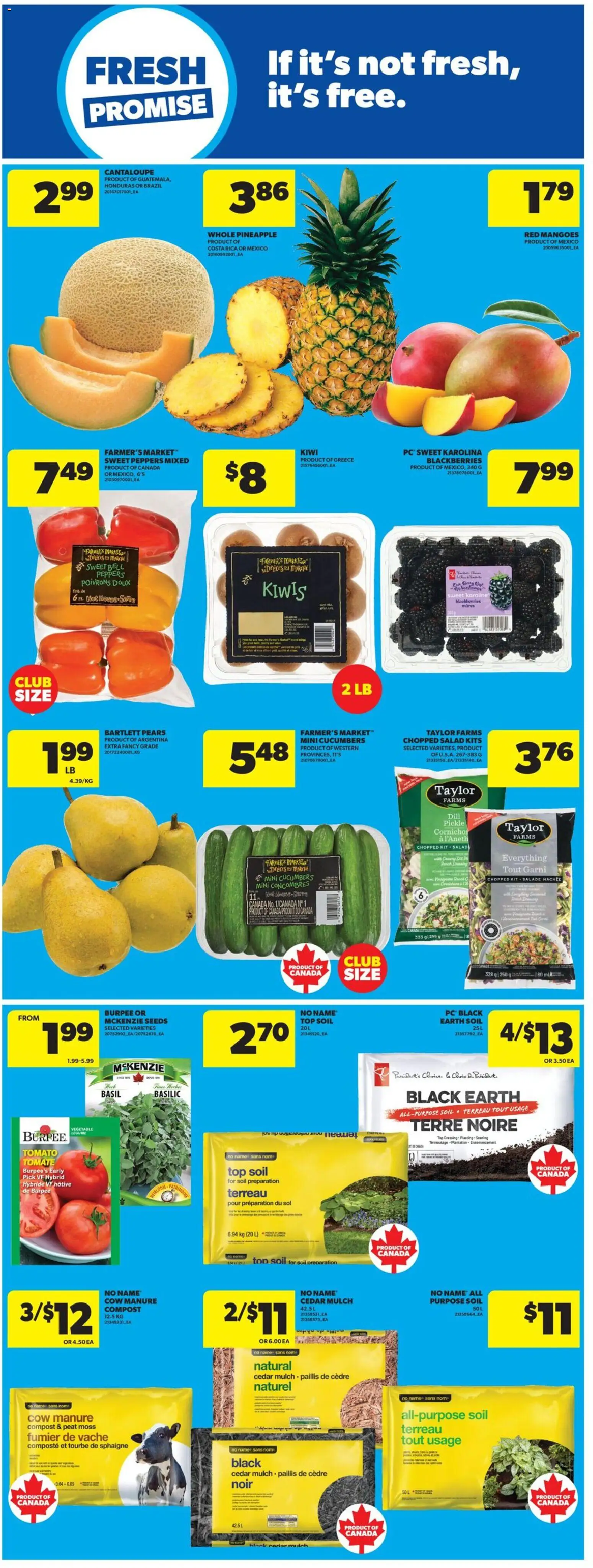 Real Canadian Superstore flyer valid from 09.04.2026 | Page: 12 | Products: Pineapple, Kiwi, Cucumbers, Salad