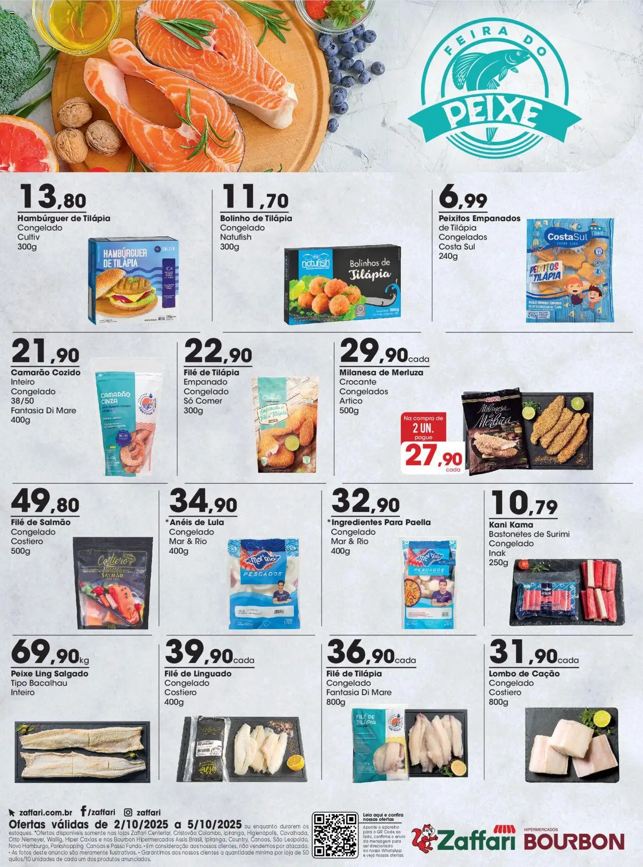 Zaffari Folheto - válido de 02.10.2025 | Página: 2 | Produtos: Bacalhau, Lombo, Tilápia, Bourbon