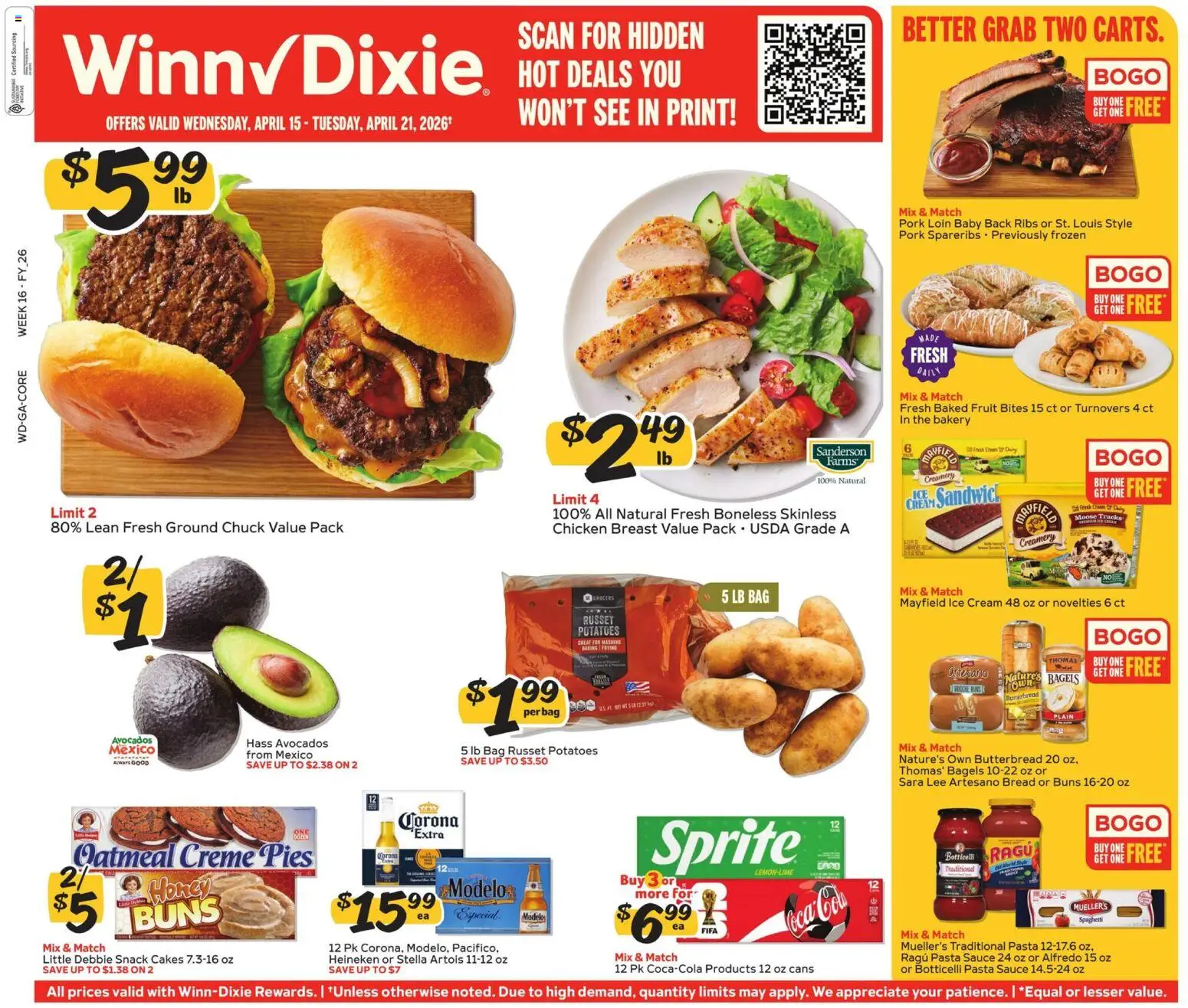 Winn Dixie Weekly Ad - valid from 15.04.2026 | Page: 1 | Products: Bread, Pasta, Ice cream, Sauce