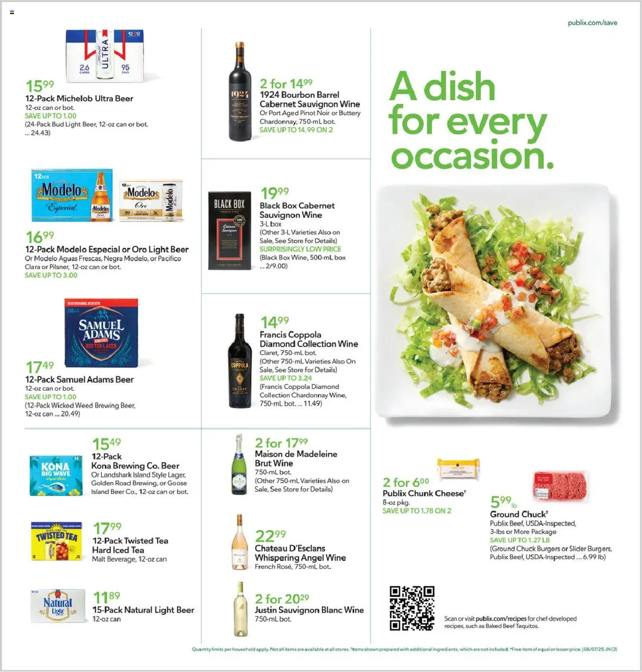 Publix Weekly Ad - valid from 06.08.2025 | Page: 3 | Products: Wine, Beer, Tea, Bourbon