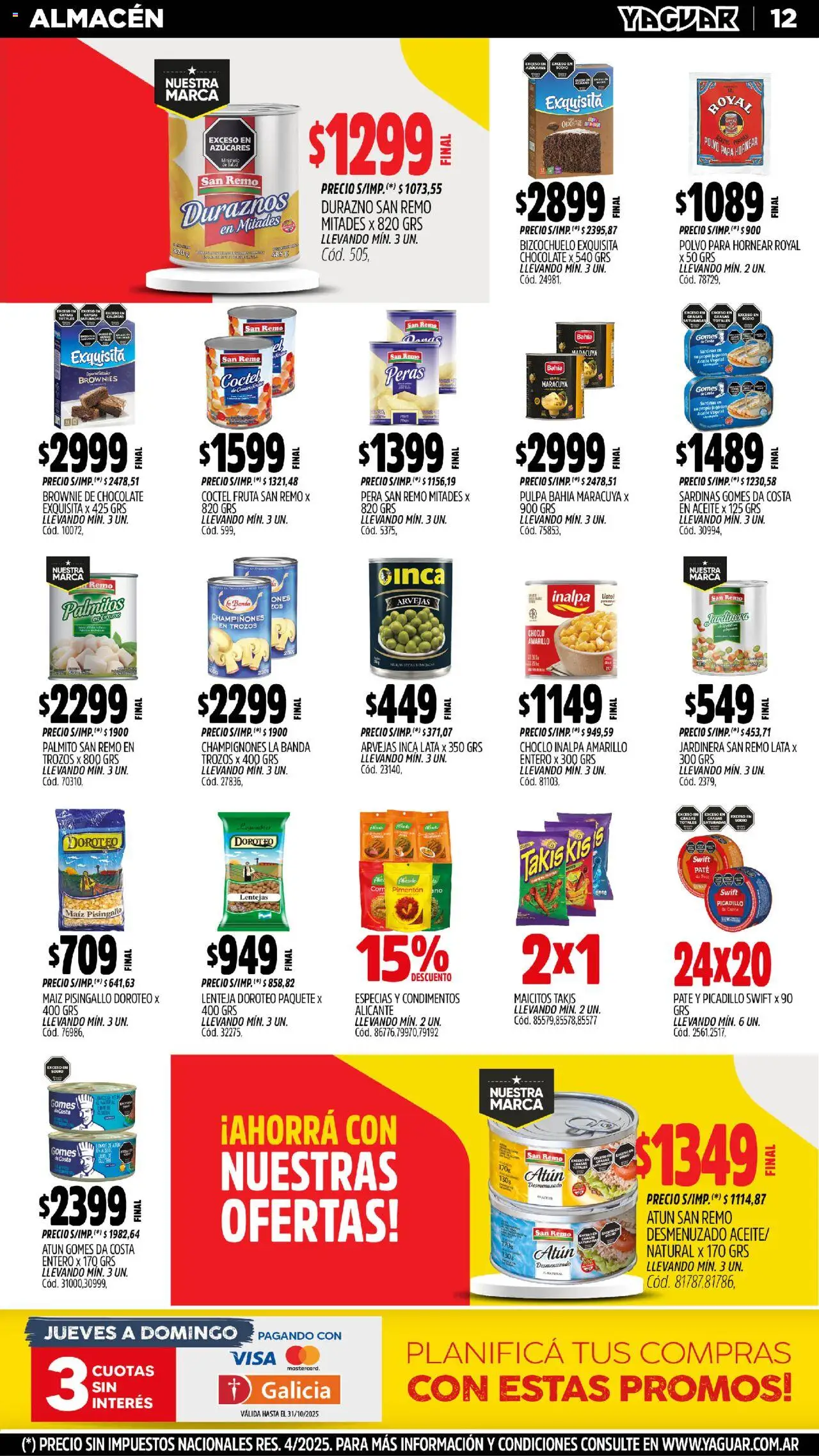Yaguar - Mar del Plata │ válido desde el 20.10.2025 | Página: 11 | Productos: Choclo, Arvejas, Maiz, Palmitos