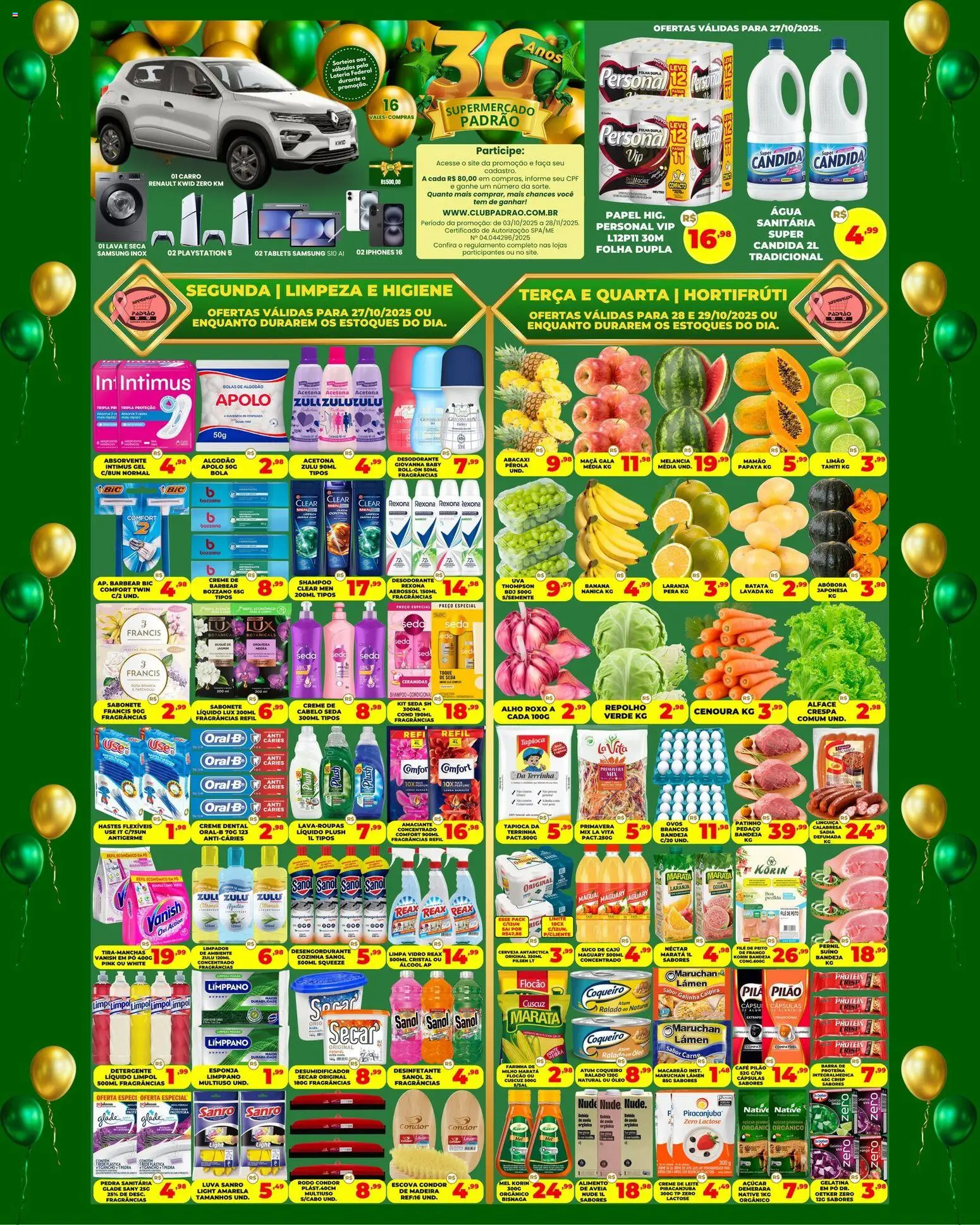 Supermercado Padrão Folheto - válido de 27.10.2025 | Página: 1 | Produtos: Abóbora, Suco, Algodão, Creme dental