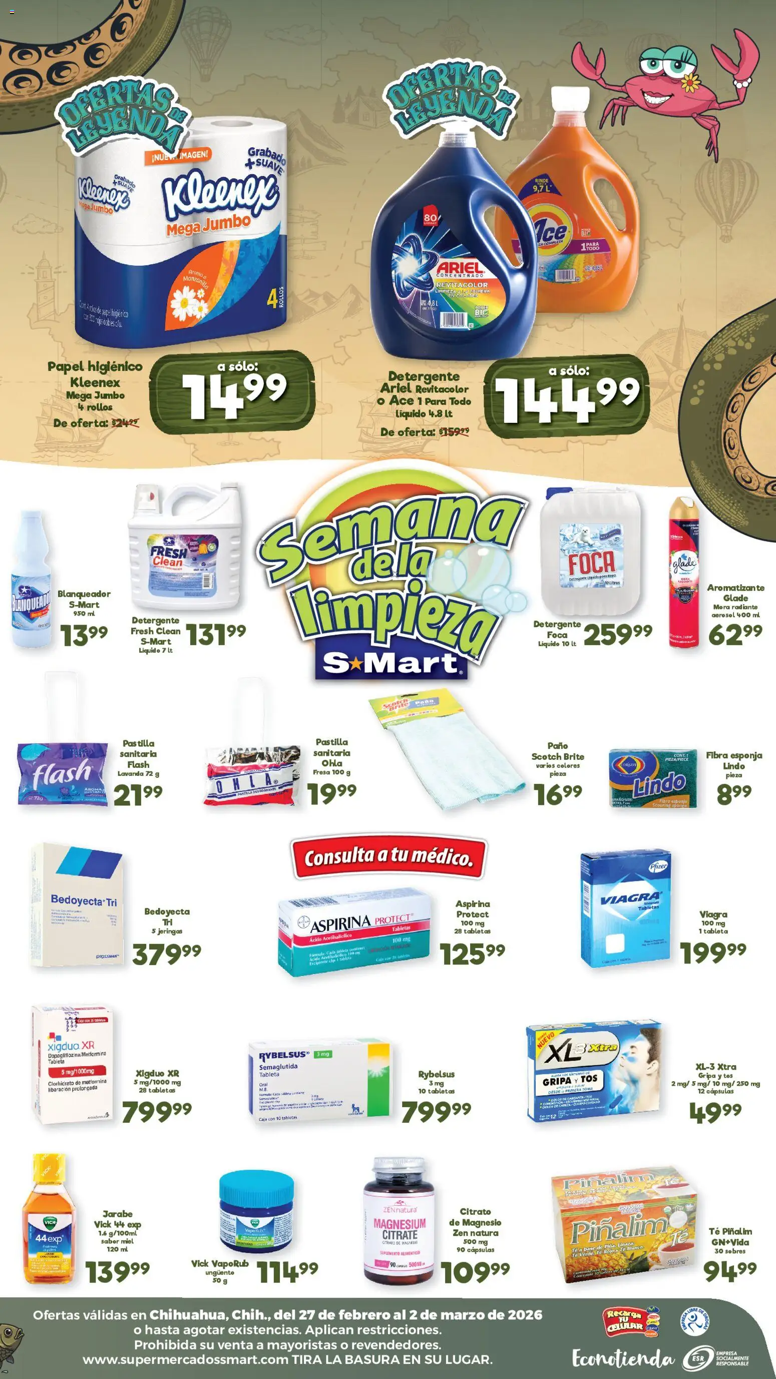 Nuevas ofertas de S-Mart válidas en toda la República Mexicana desde el 27.02.2026. ¡Encuentra las mejores ofertas en S-Mart folleto Ofertas de feria Chihuahua! | Página: 2 | Productos: Detergente, Radiante, Bowl, Caja