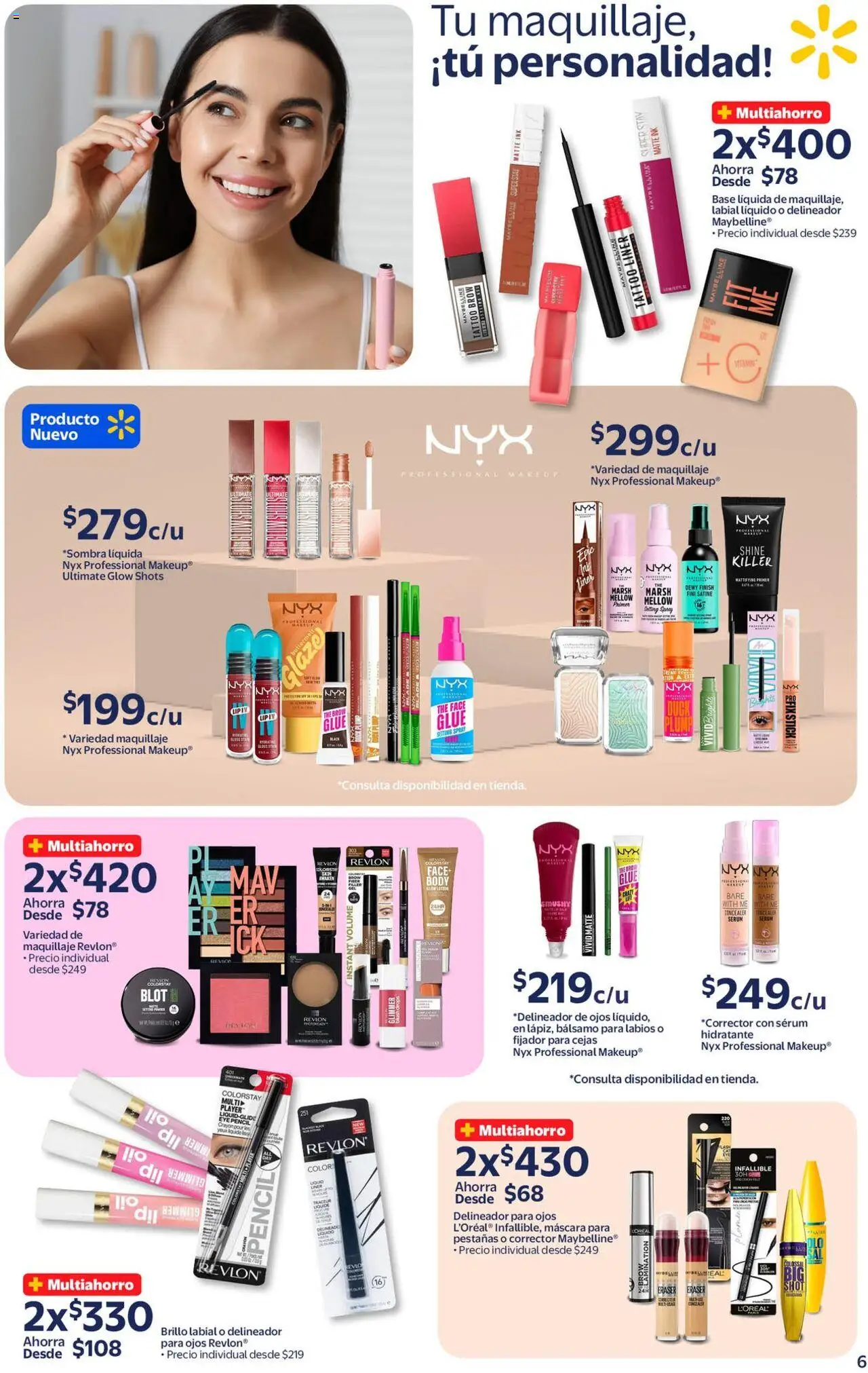 Nuevas ofertas de Walmart válidas en toda la República Mexicana desde el 19.09.2025. ¡Encuentra las mejores ofertas en Walmart - Folleto la belleza! | Página: 6 | Productos: Fijador, Bálsamo, Maquillaje, Corrector