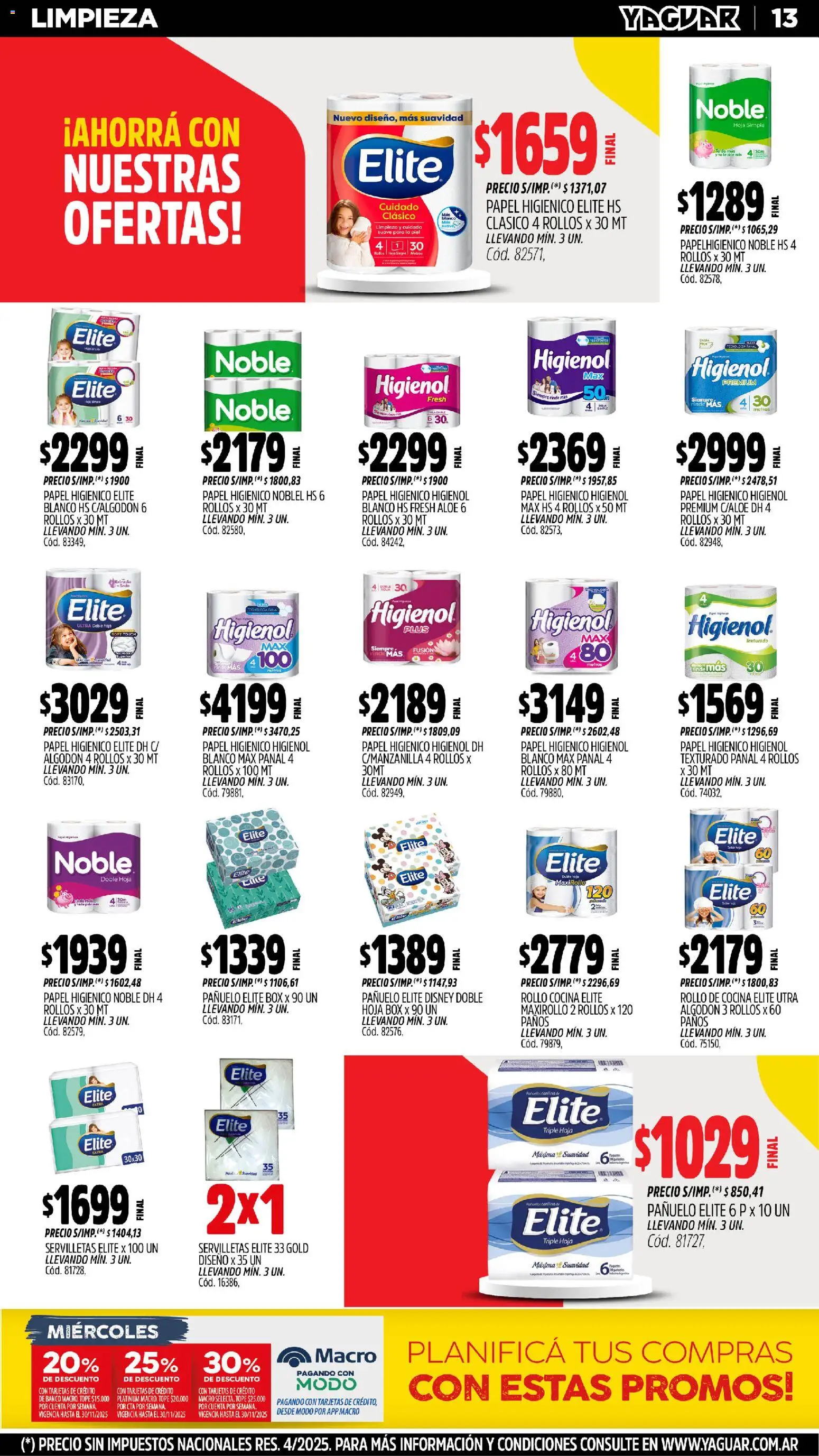 Yaguar - Santa Fe │ válido desde el 17.11.2025 | Página: 14 | Productos: Papel higiénico, Algodón, Cocina, Banco