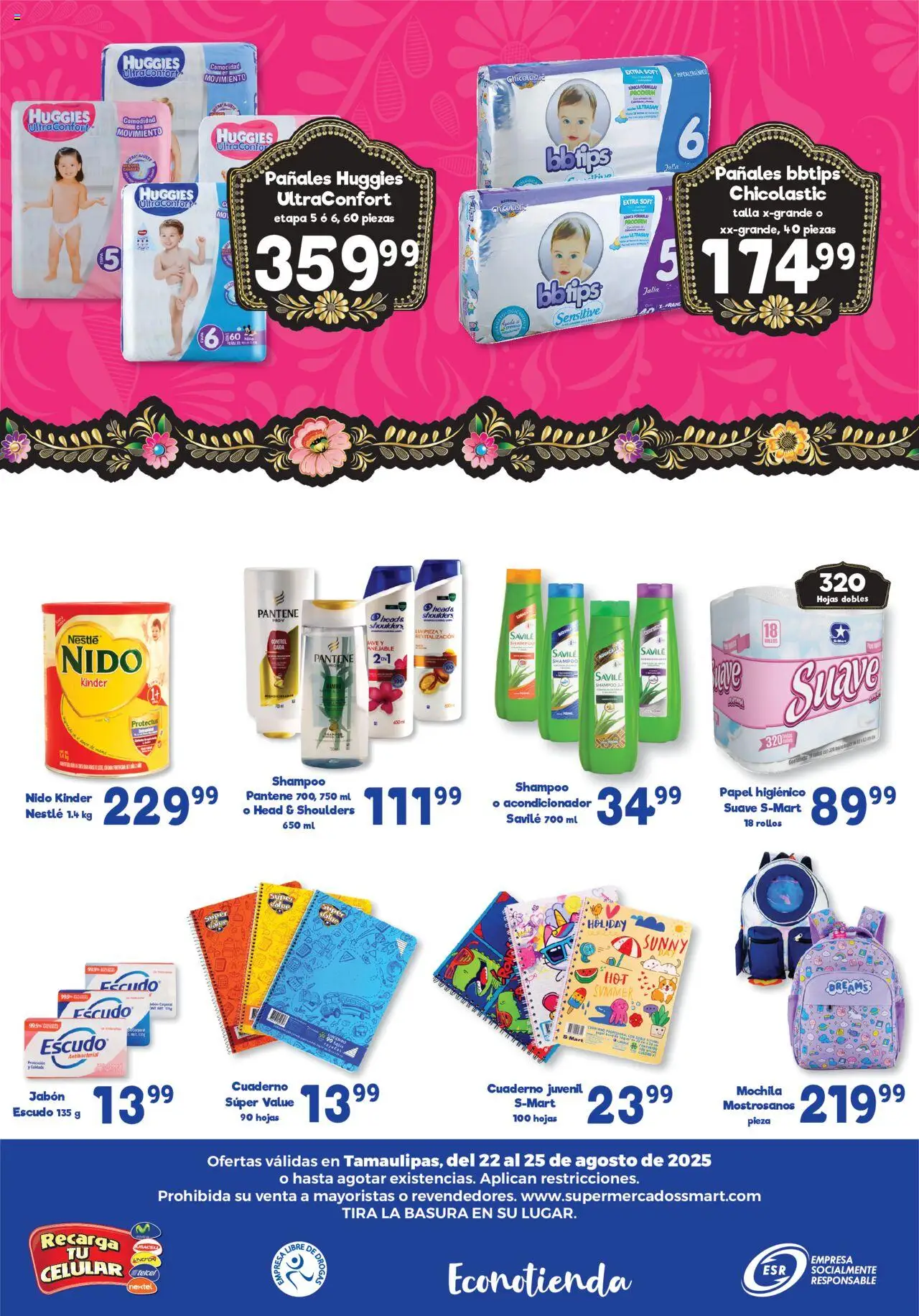 Nuevas ofertas de S-Mart válidas en toda la República Mexicana desde el 22.08.2025. ¡Encuentra las mejores ofertas en S-Mart - Folleto - Reynosa (y Rio Bravo)! | Página: 6 | Productos: Mochila, Cuaderno, Papel higiénico, Acondicionador