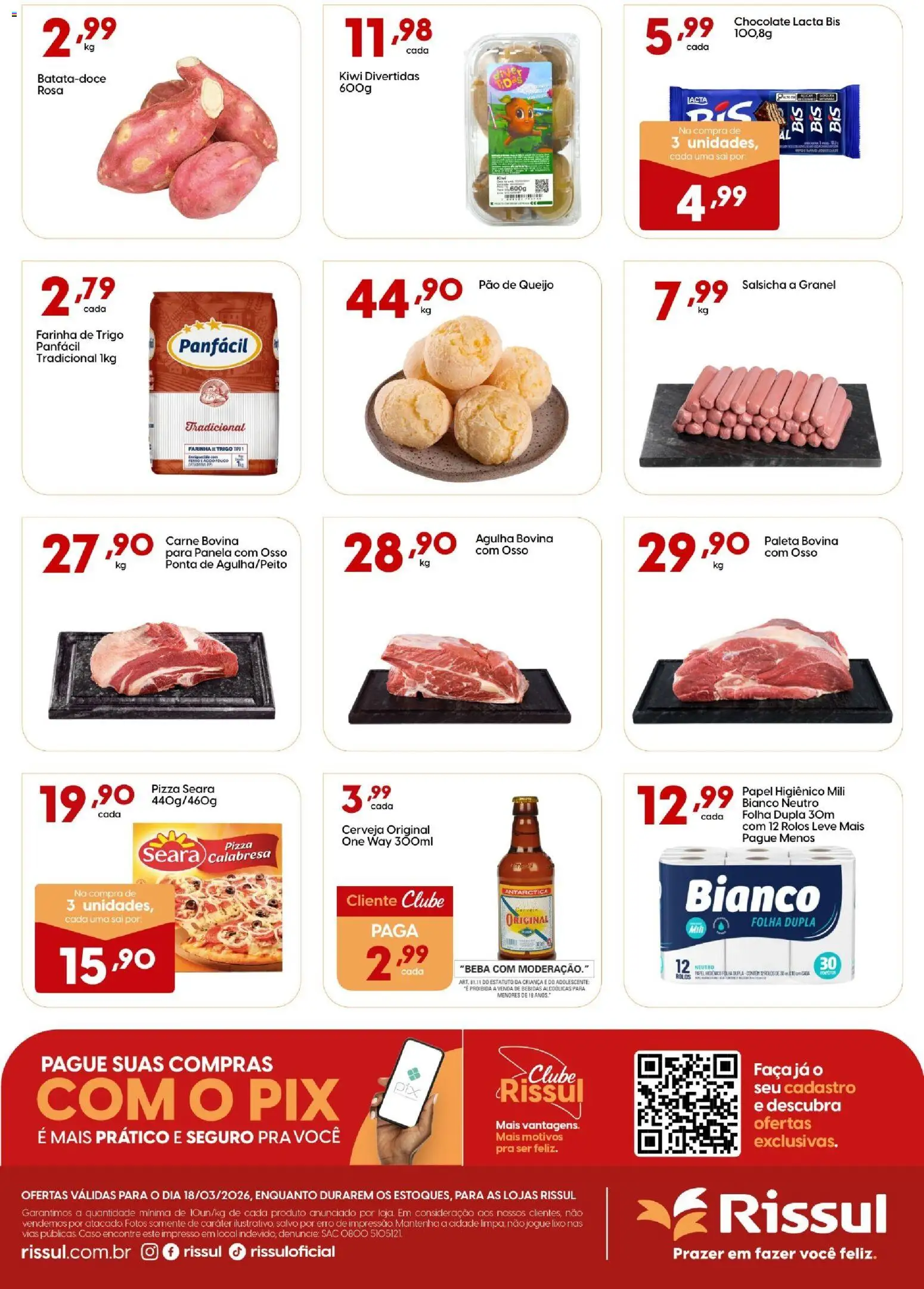 Rissul Folheto - válido de 18.03.2026 | Página: 2 | Produtos: Farinha de trigo, Faca, Carne, Pão de queijo