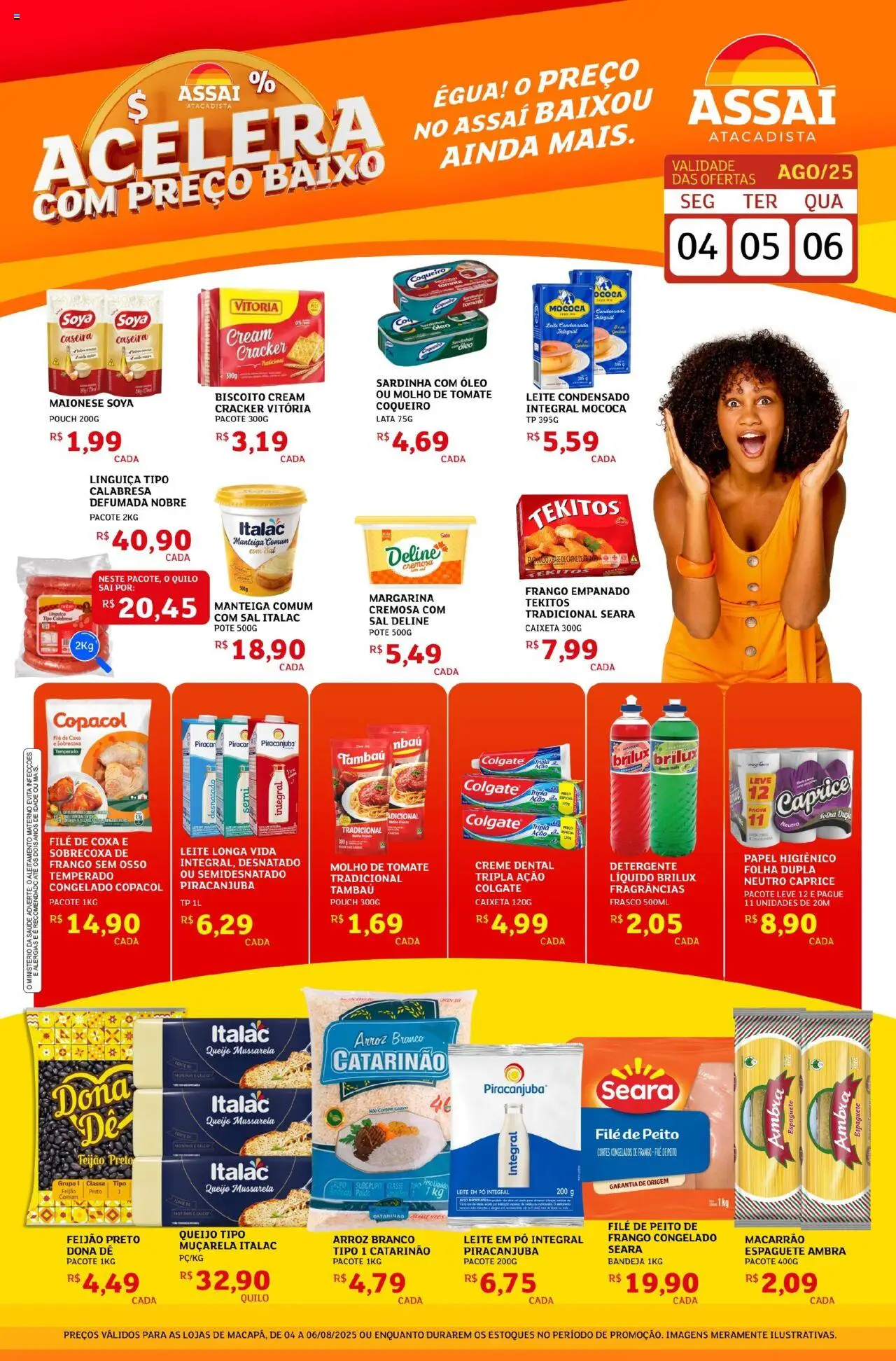 Assaí Atacadista Folheto - válido de 04.08.2025 | Página: 1 | Produtos: Espaguete, Pó, Carne de frango, Bandeja