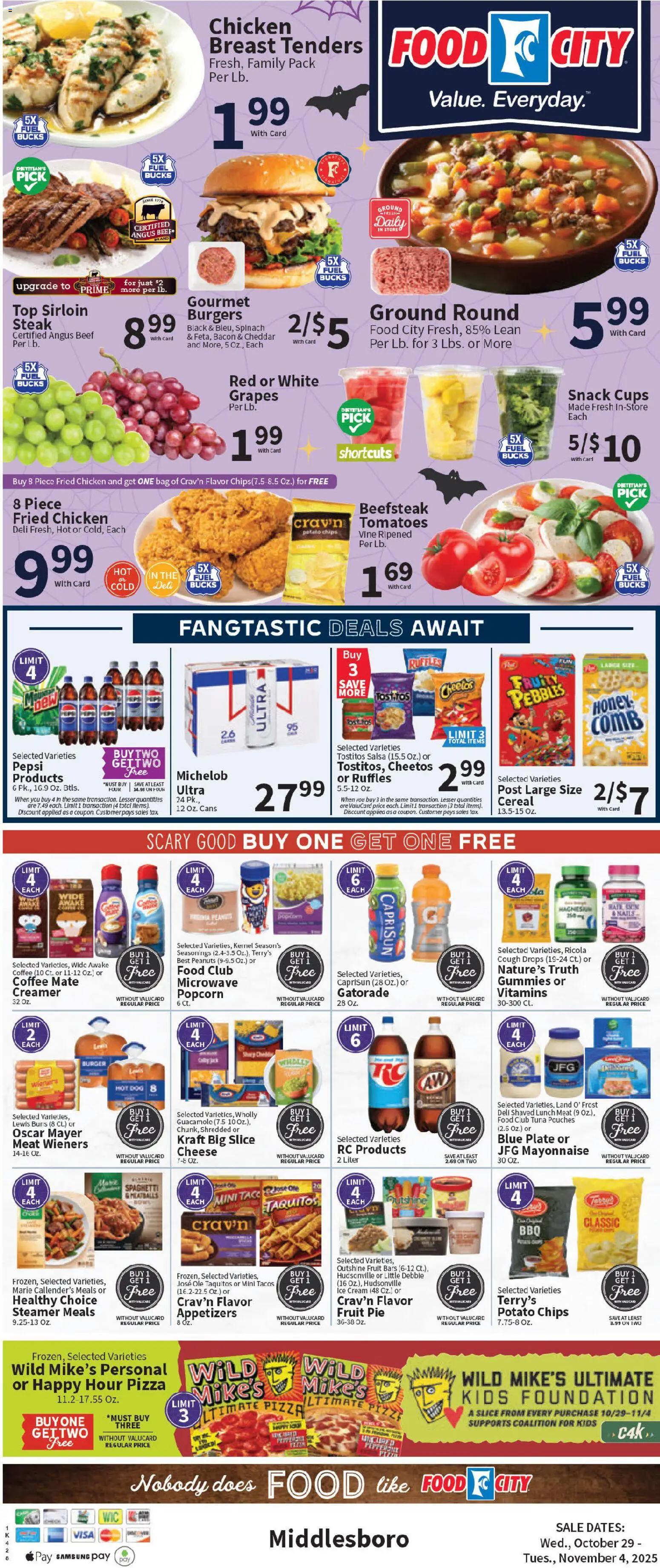 Food City Weekly Ad - valid from 31.10.2025 | Page: 3 | Products: Spinach, Foundation, Beef, Chips