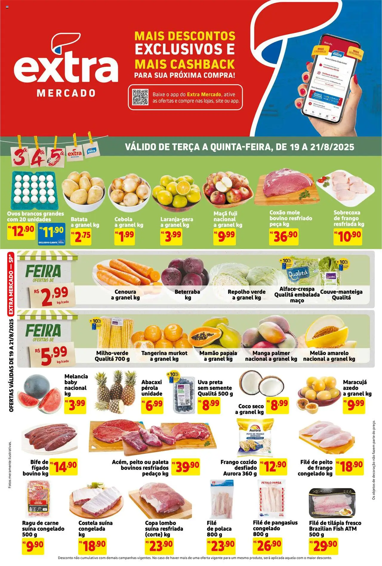Extra Folheto - válido de 19.08.2025 | Página: 1 | Produtos: Melão, Tilápia, Frango, Filé de tilápia