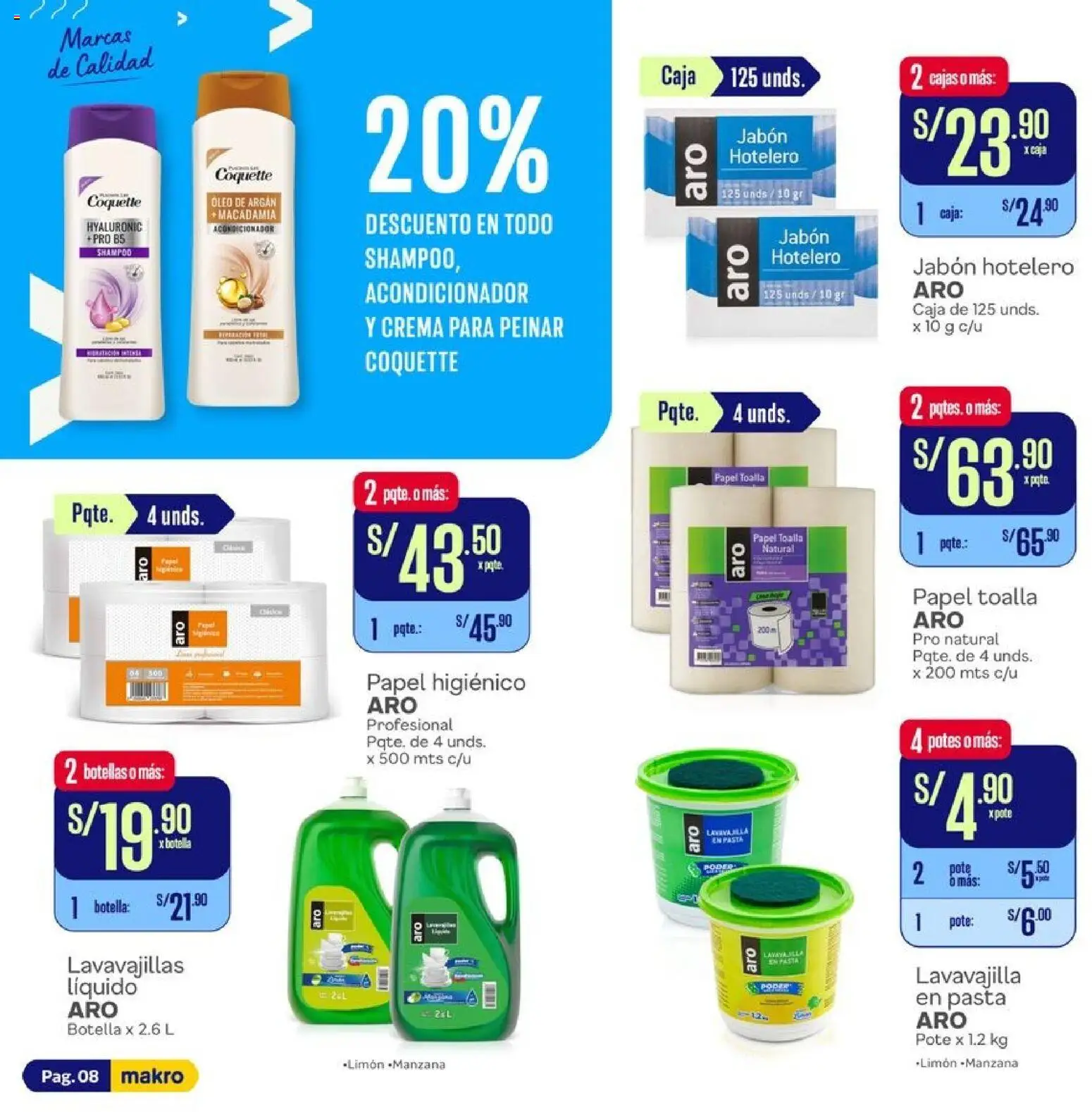 Catálogo Makro válido desde 22.02.2026 | Página: 8 | Productos: Shampoo, Jabón, Toalla, Lavavajillas