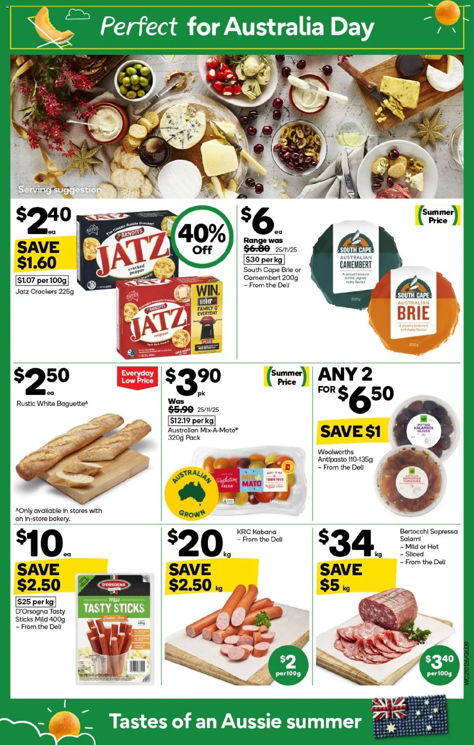Woolworths catalogue - valid from 21.01.2026 | Page: 9 | Products: Crackers, Salami, Tomatoes, Olives