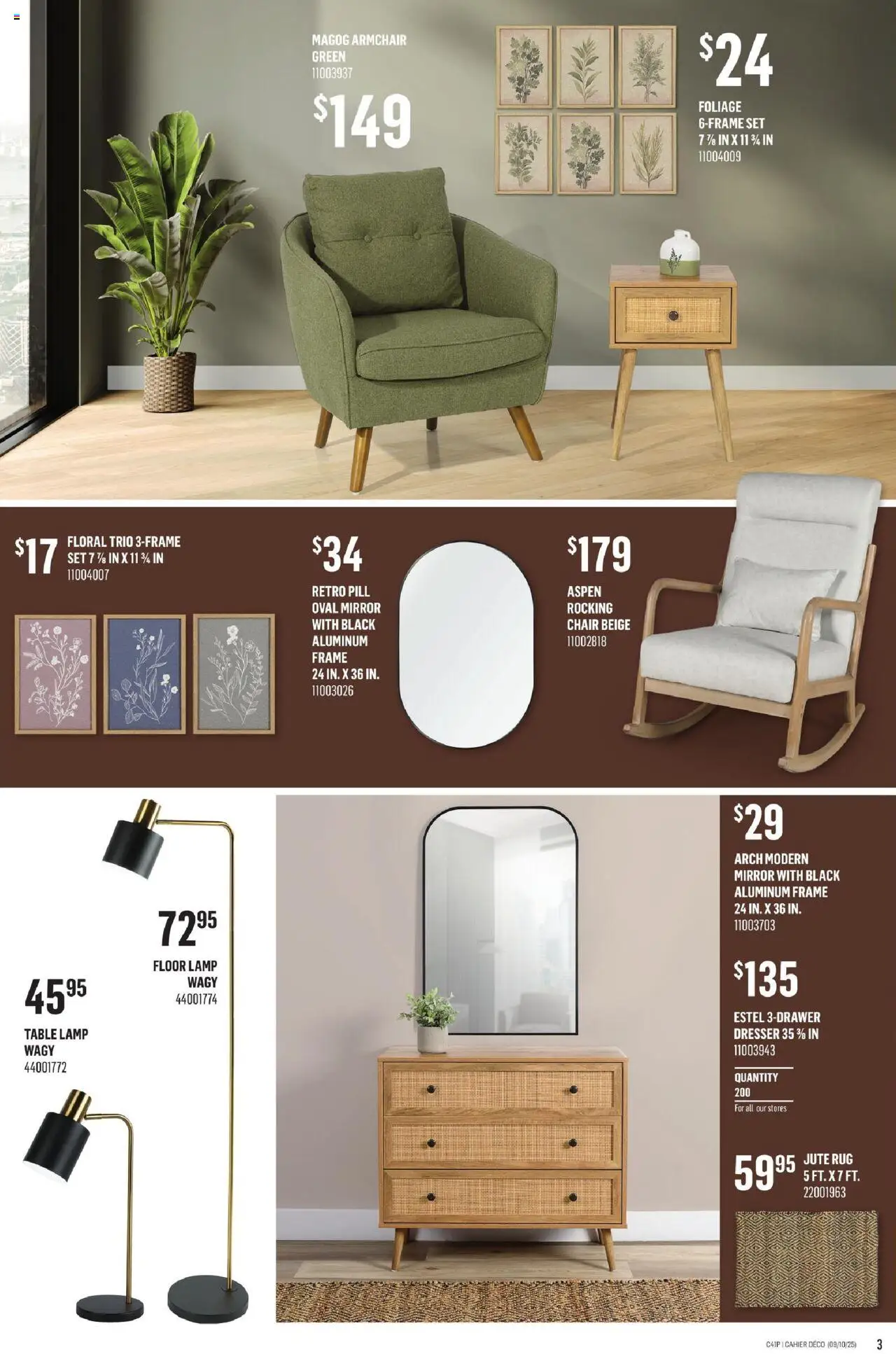Canac flyer valid from 09.10.2025 | Page: 3 | Products: Table, Chair, Mirror, Lamp