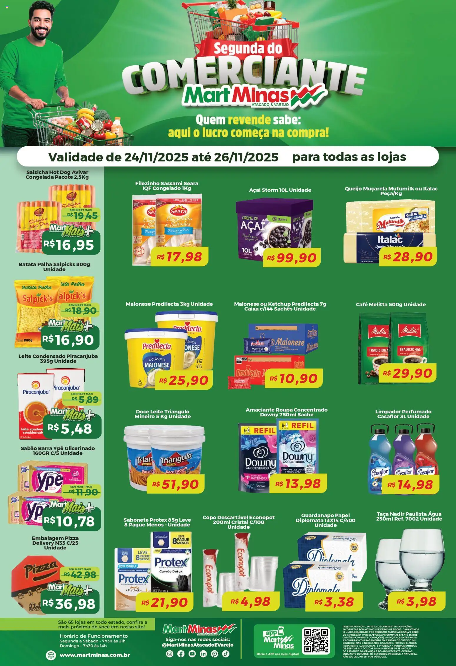 Mart Minas Folheto - válido de 24.11.2025 | Página: 1 | Produtos: Muçarela, Ketchup, Sabonete, Maionese