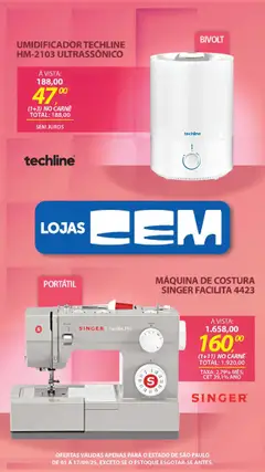 Lojas Cem Folheto - válido de 01.09.2025 | Página: 118 | Produtos: Máquina de costura, Carne, Umidificador