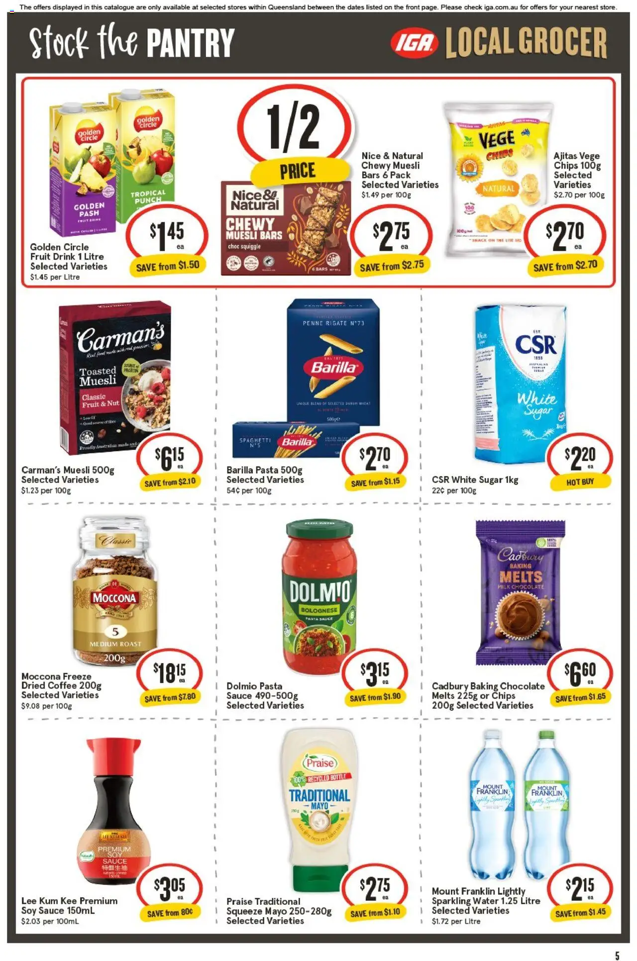IGA catalogue - valid from 08.10.2025 | Page: 5 | Products: Coffee, Water, Sauce, Sugar
