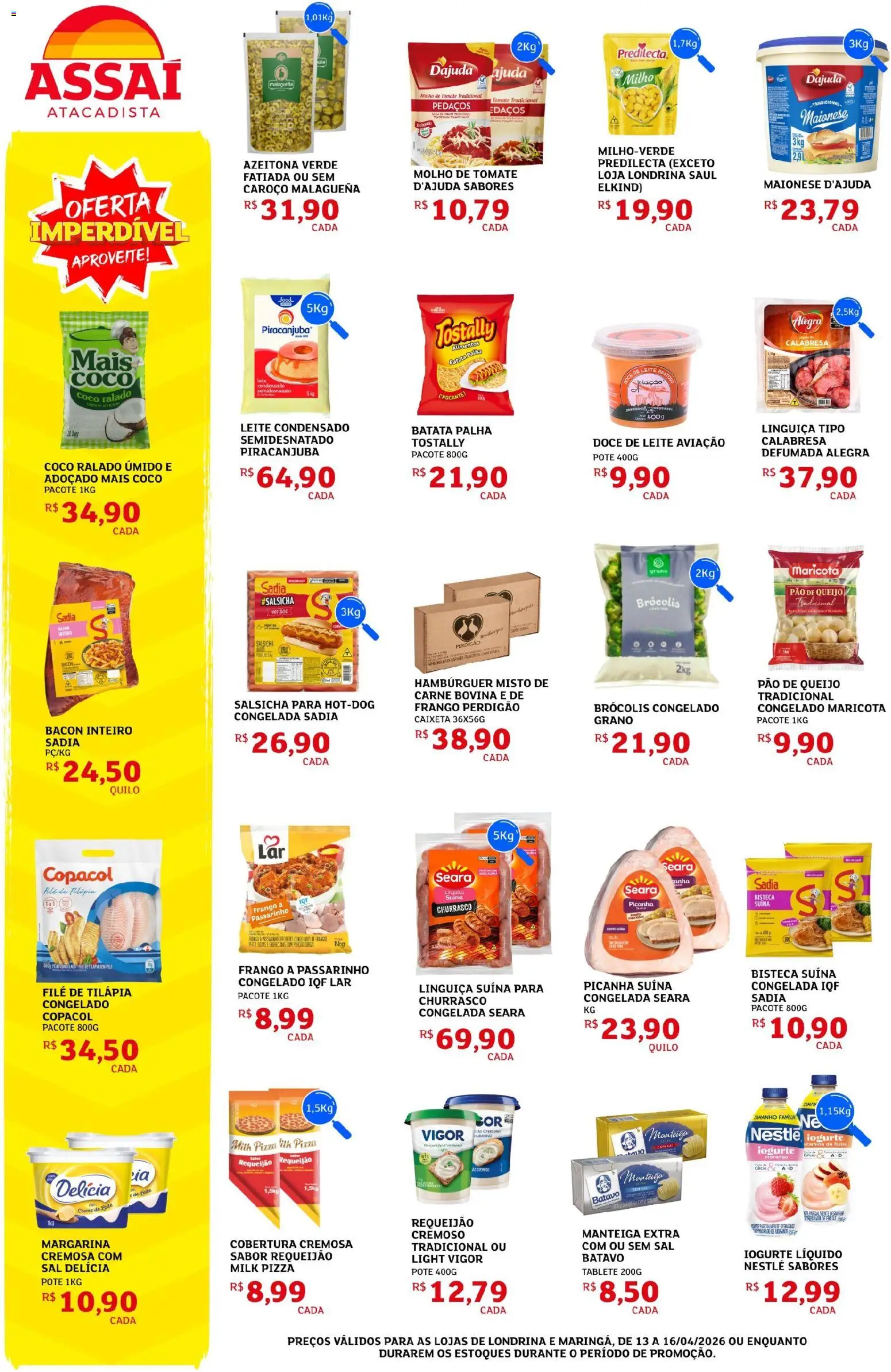 Assaí Atacadista Folheto - válido de 13.04.2026 | Página: 2 | Produtos: Carne, Hambúrguer, Sal, Filé de tilápia