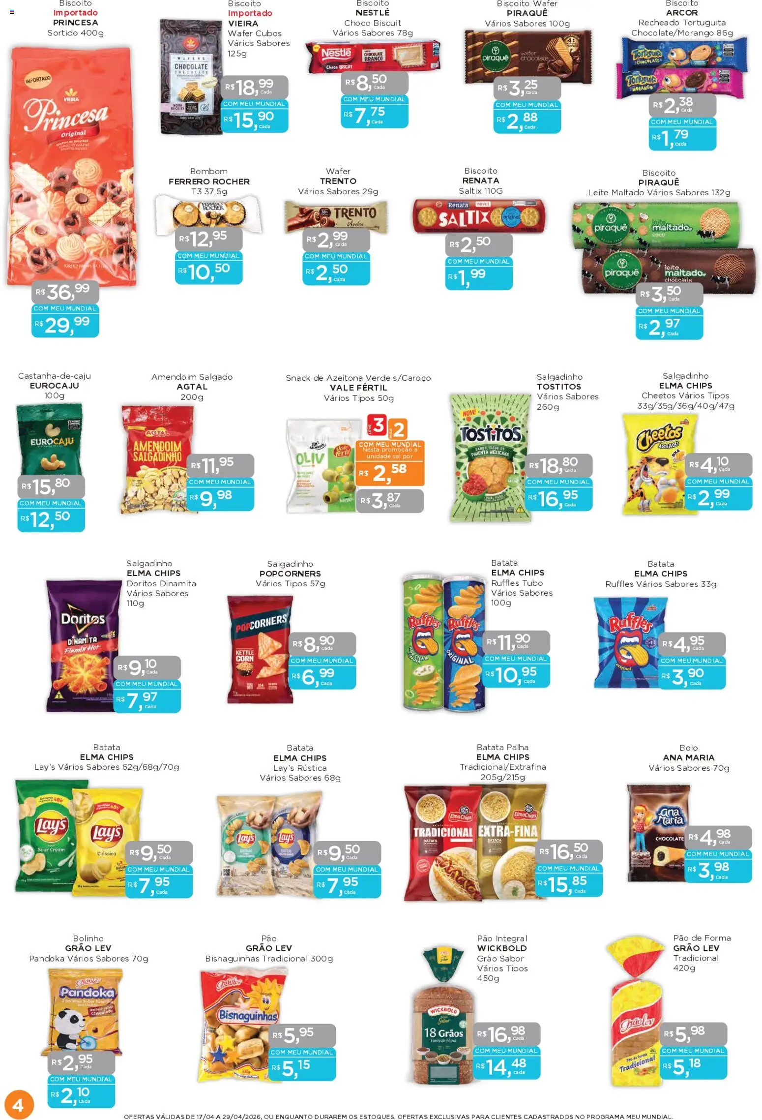 Mundial Folheto - válido de 17.04.2026 | Página: 4 | Produtos: Elma Chips, Ferrero Rocher, Batata, Bombom
