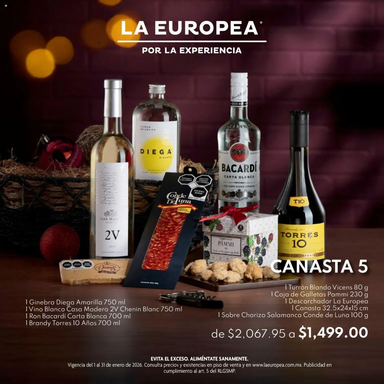 Nuevas ofertas de La Europea válidas en toda la República Mexicana desde el 01.01.2026. ¡Encuentra las mejores ofertas en La Europea catálogo Canasta 5! | Página: 1 | Productos: Chorizo, Ginebra, Turrón, Caja