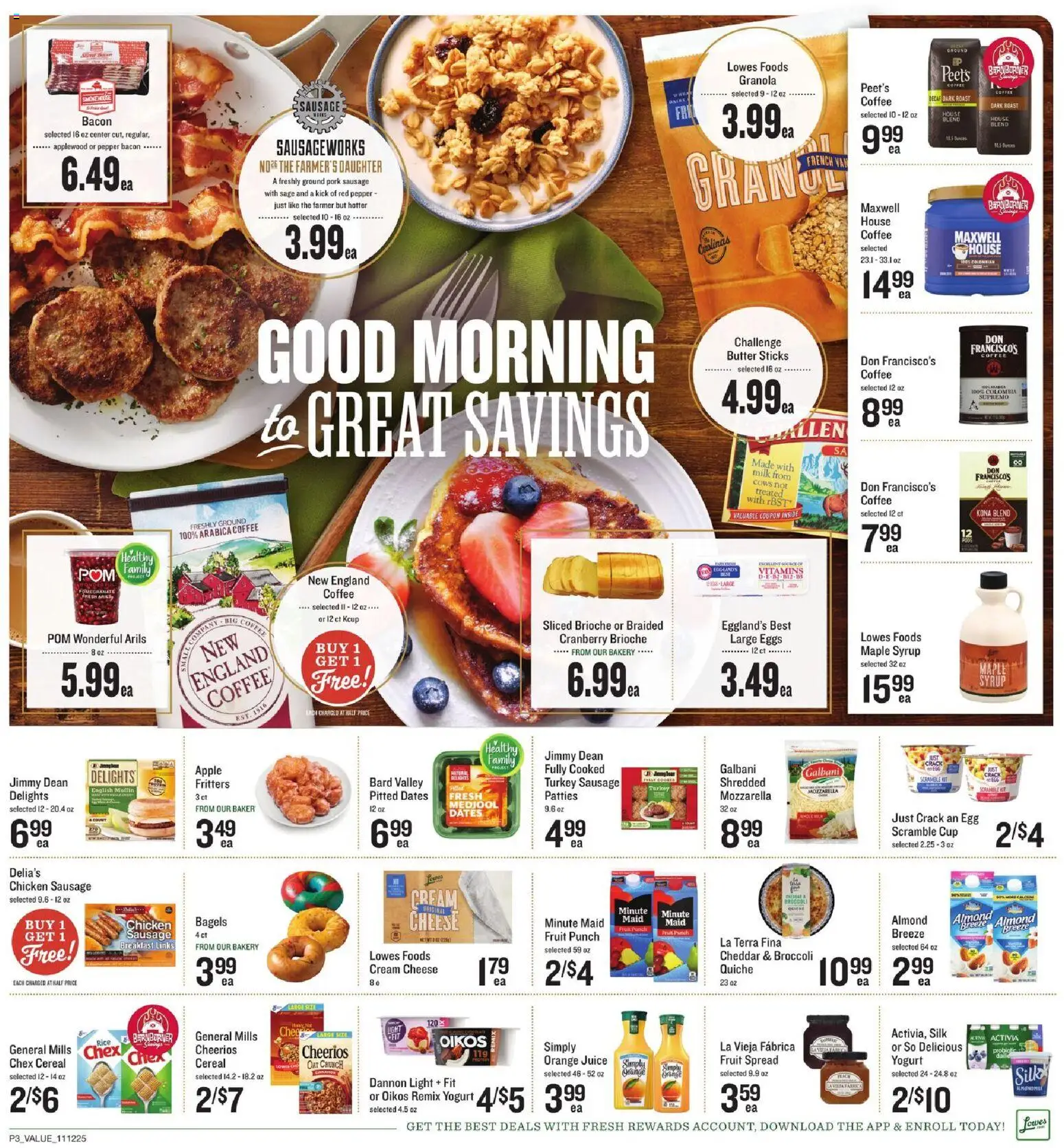 Lowes Foods Weekly Ad - NC - valid from 12.11.2025 | Page: 3 | Products: Cheese, Juice, Pork, Muffin