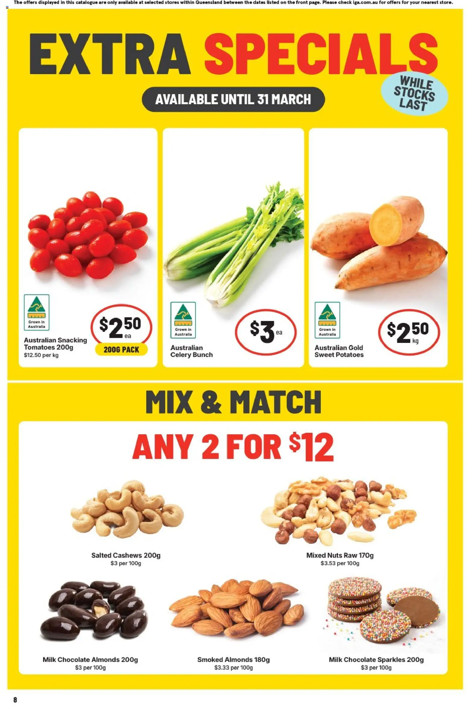 IGA catalogue - valid from 25.03.2026 | Page: 11 | Products: Milk, Tomatoes, Nuts, Potatoes