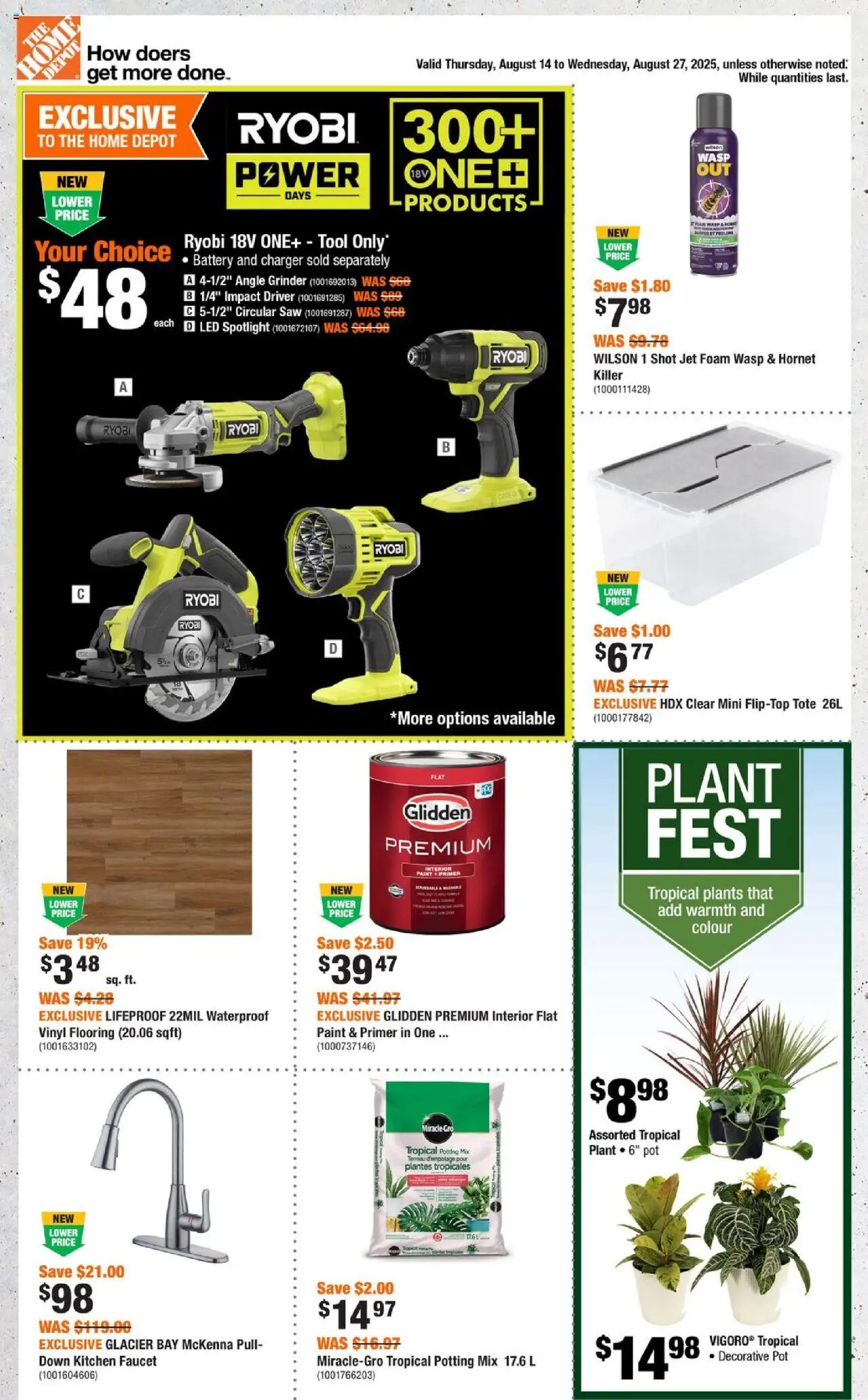 Home Depot flyer valid from 14.08.2025 | Page: 1 | Products: Grinder, Battery