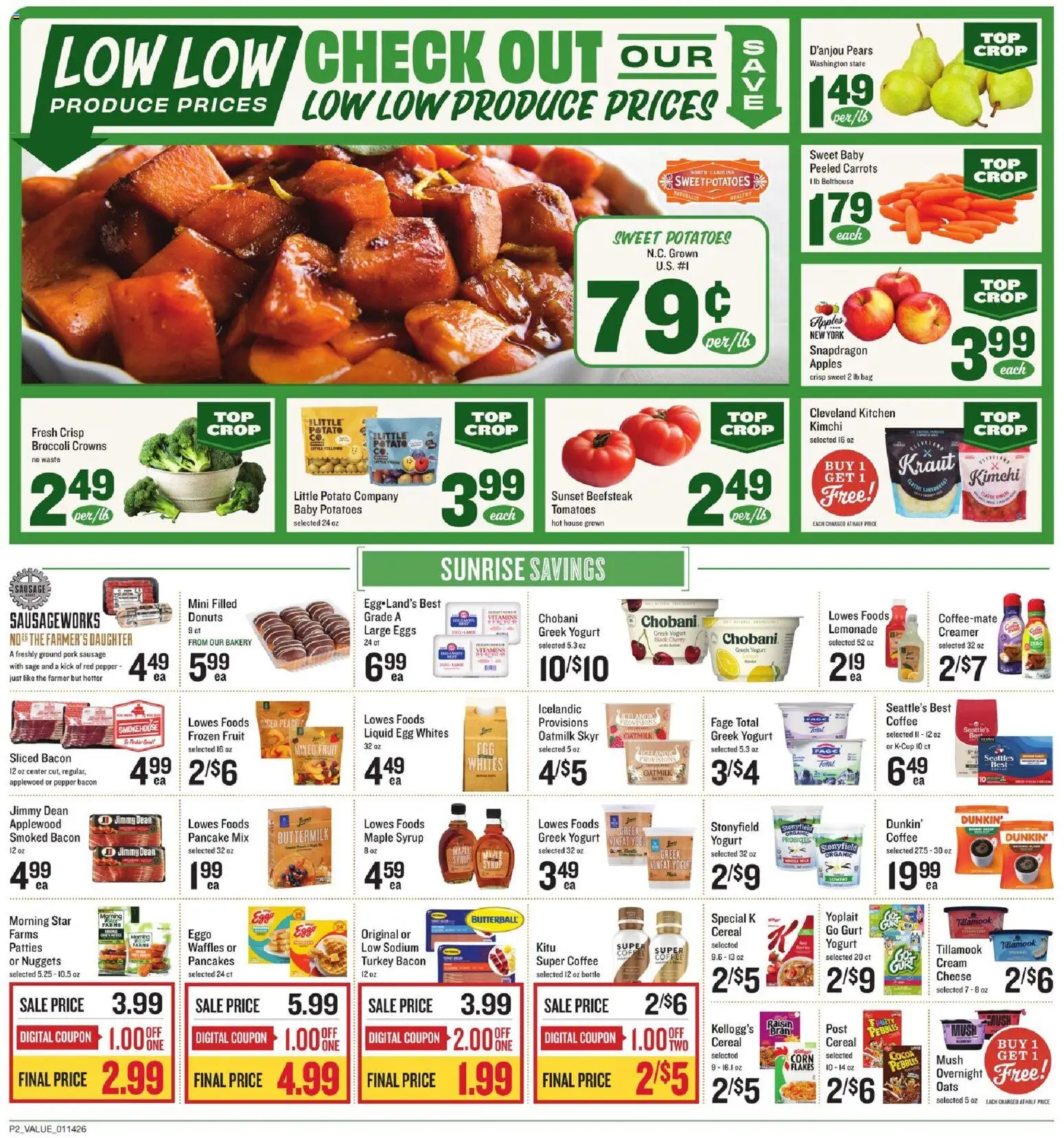 Lowes Foods Weekly Ad - valid from 14.01.2026 | Page: 2 | Products: Corn, Yogurt, Pork, Pepper