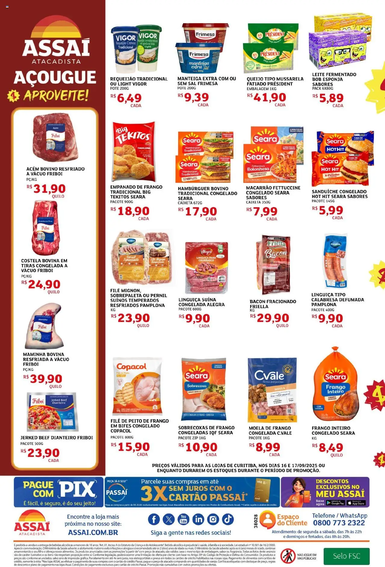Assaí Atacadista Folheto - válido de 16.09.2025 | Página: 2 | Produtos: Macarrão, Hambúrguer, Leite fermentado, Peito de frango