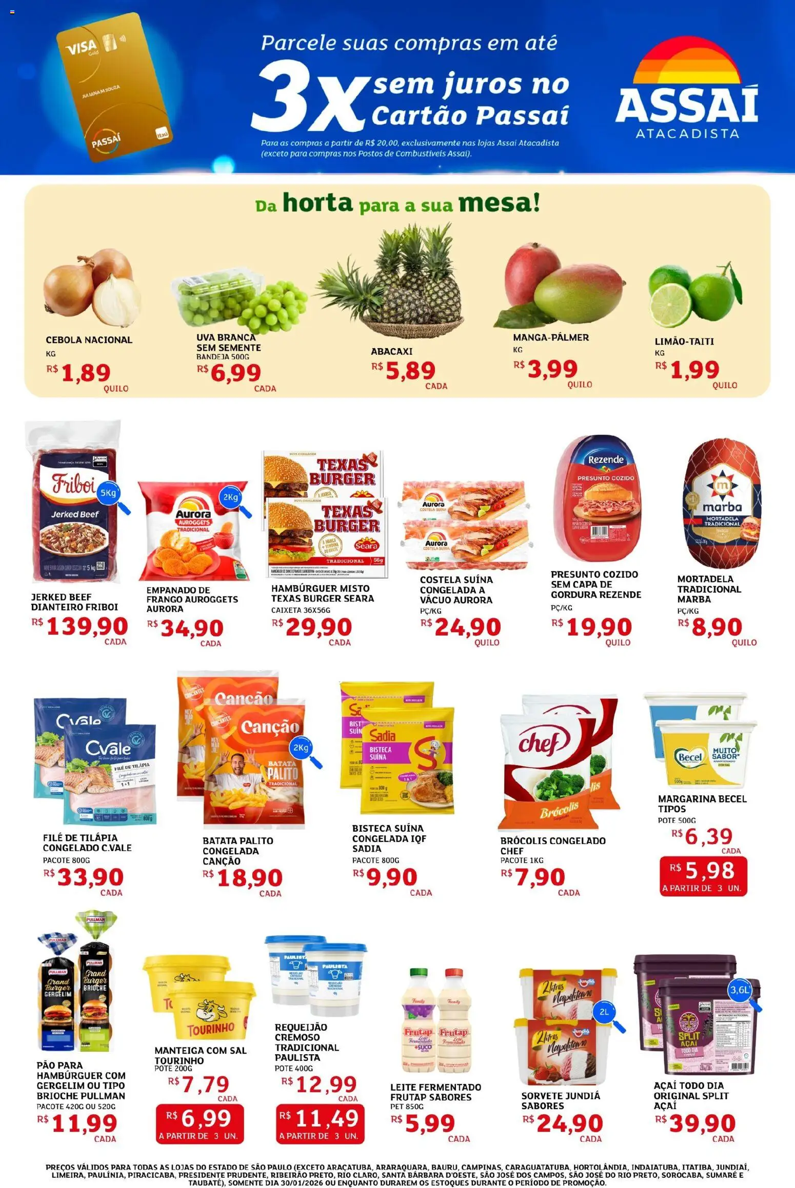 Assaí Atacadista Folheto - válido de 30.01.2026 | Página: 3 | Produtos: Mesa, Abacaxi, Sorvete, Requeijão