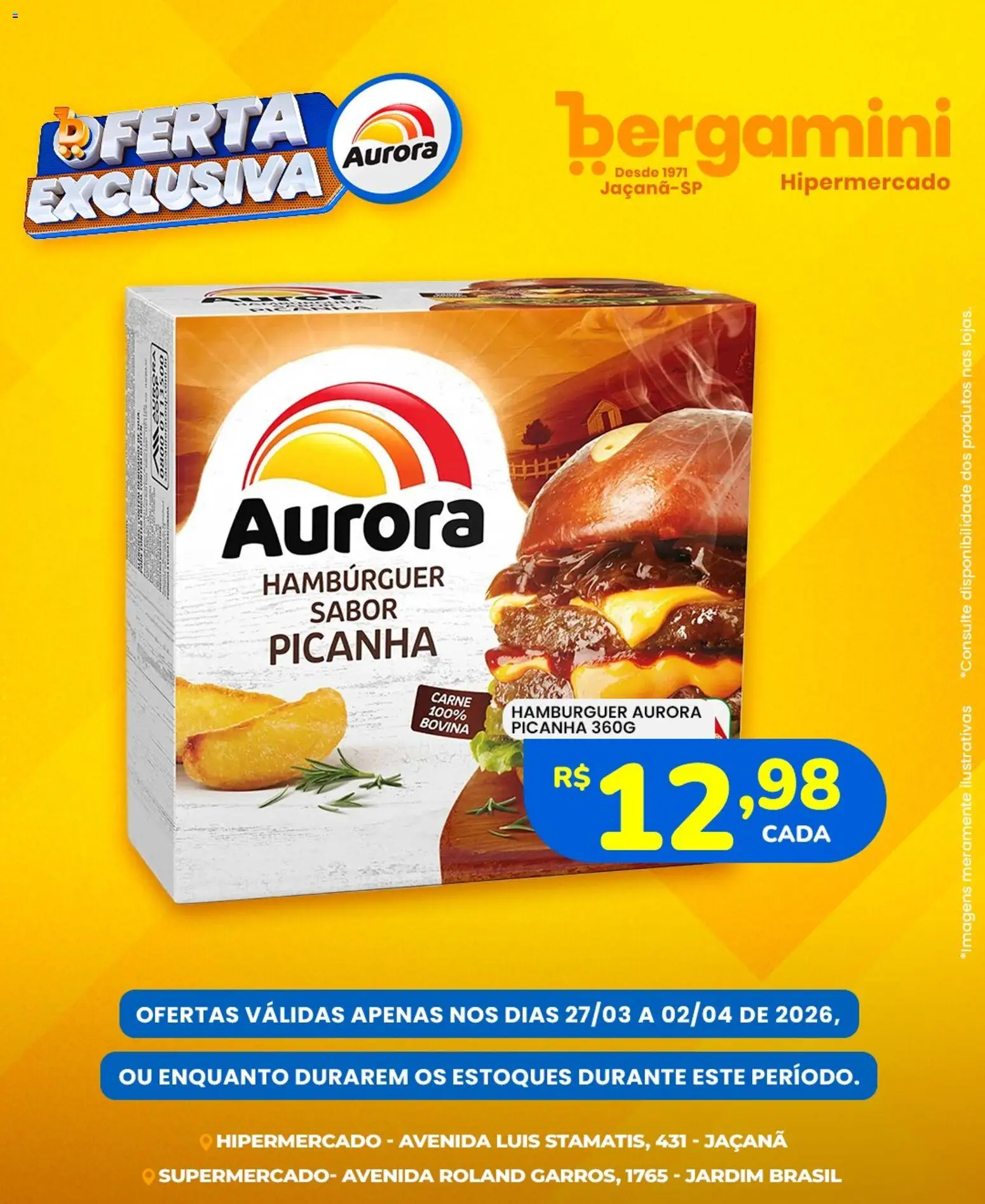 Supermercado Bergamini Folheto - válido de 27.03.2026 | Página: 4 | Produtos: Picanha, Carne, Hambúrguer