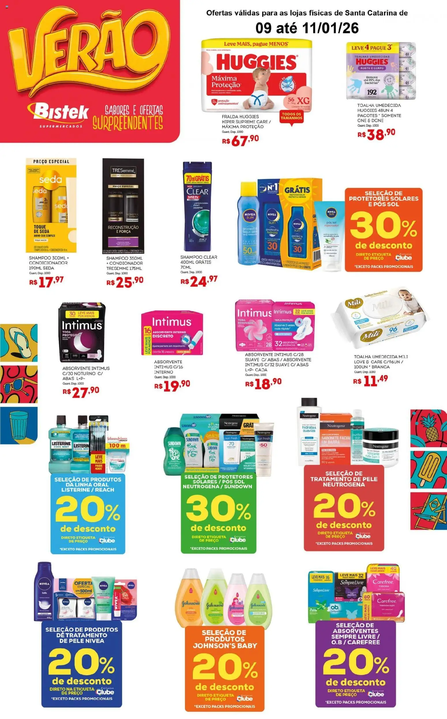 Bistek Supermercados Folheto - válido de 09.01.2026 | Página: 3 | Produtos: Protetor solar, Sempre Livre, Absorvente, Toalha umedecida
