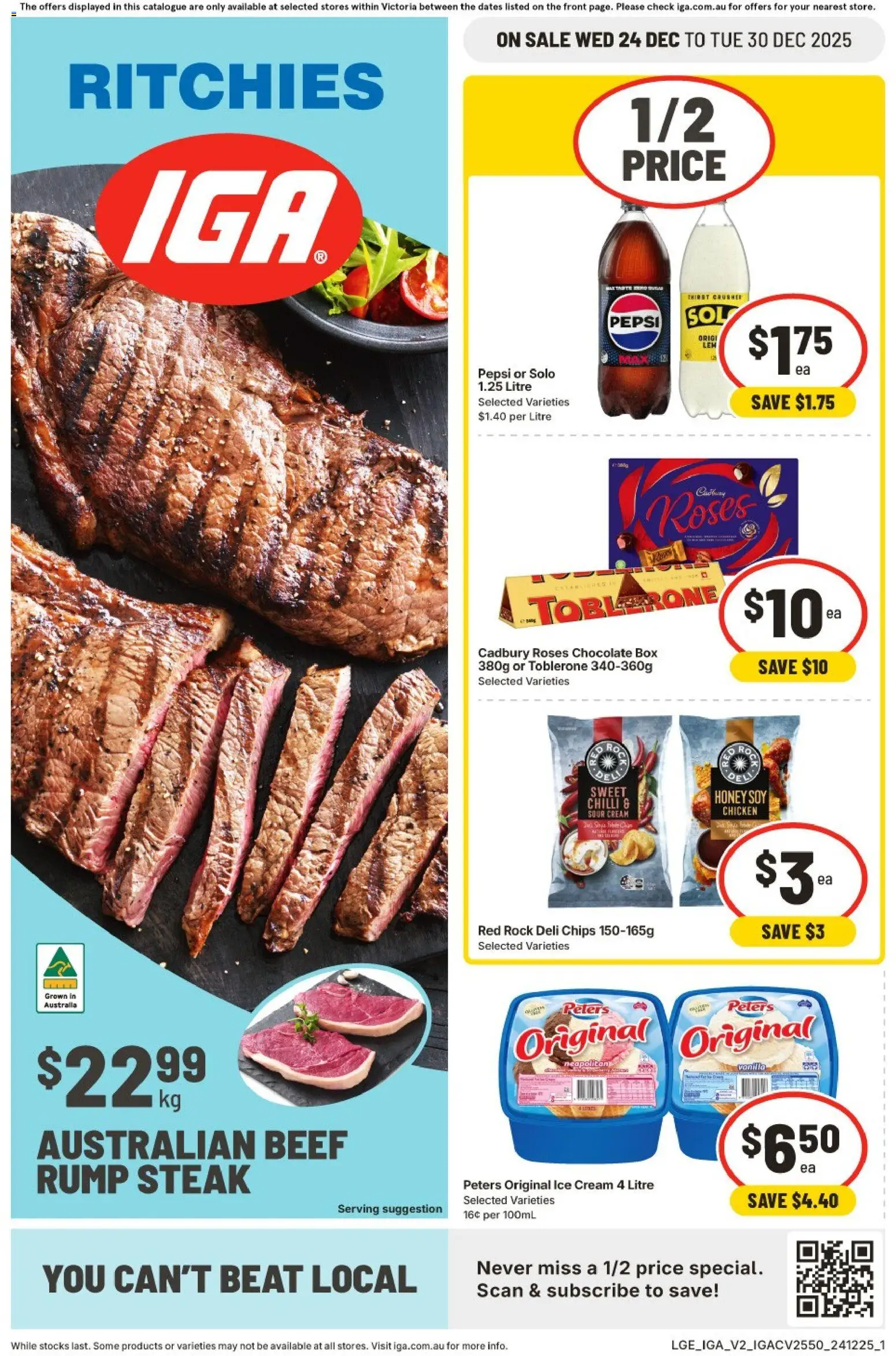 IGA catalogue - valid from 24.12.2025 | Page: 1 | Products: Chips, Cream, Ice cream, Steak