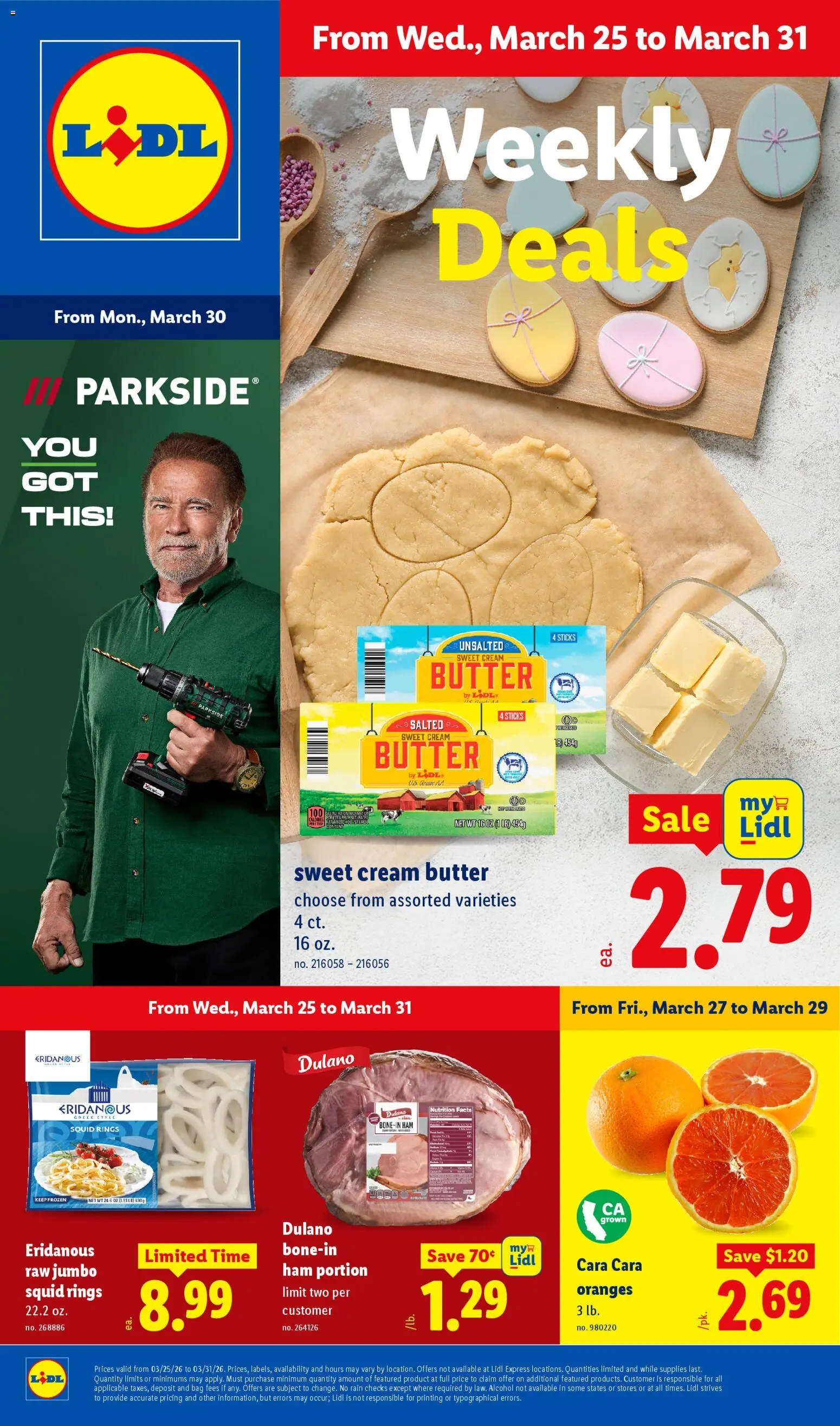 Lidl Weekly Ad - valid from 25.03.2026 | Page: 1 | Products: Butter, Oranges, Cream, Bag