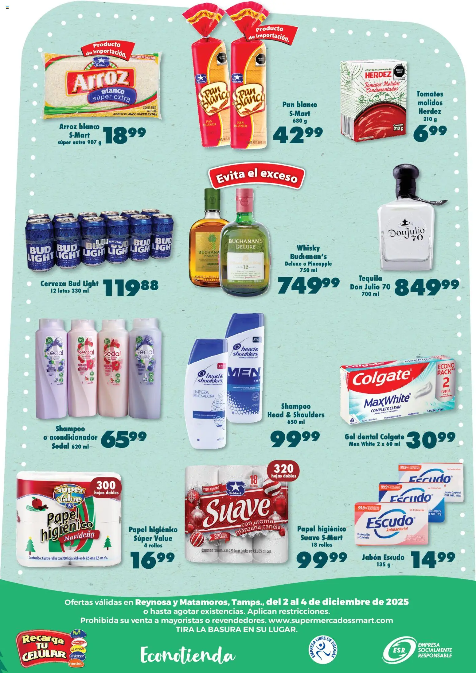 Nuevas ofertas de S-Mart válidas en toda la República Mexicana desde el 02.12.2025. ¡Encuentra las mejores ofertas en S-Mart folleto Reynosa! | Página: 6 | Productos: Pan, Cerveza, Tequila, Acondicionador