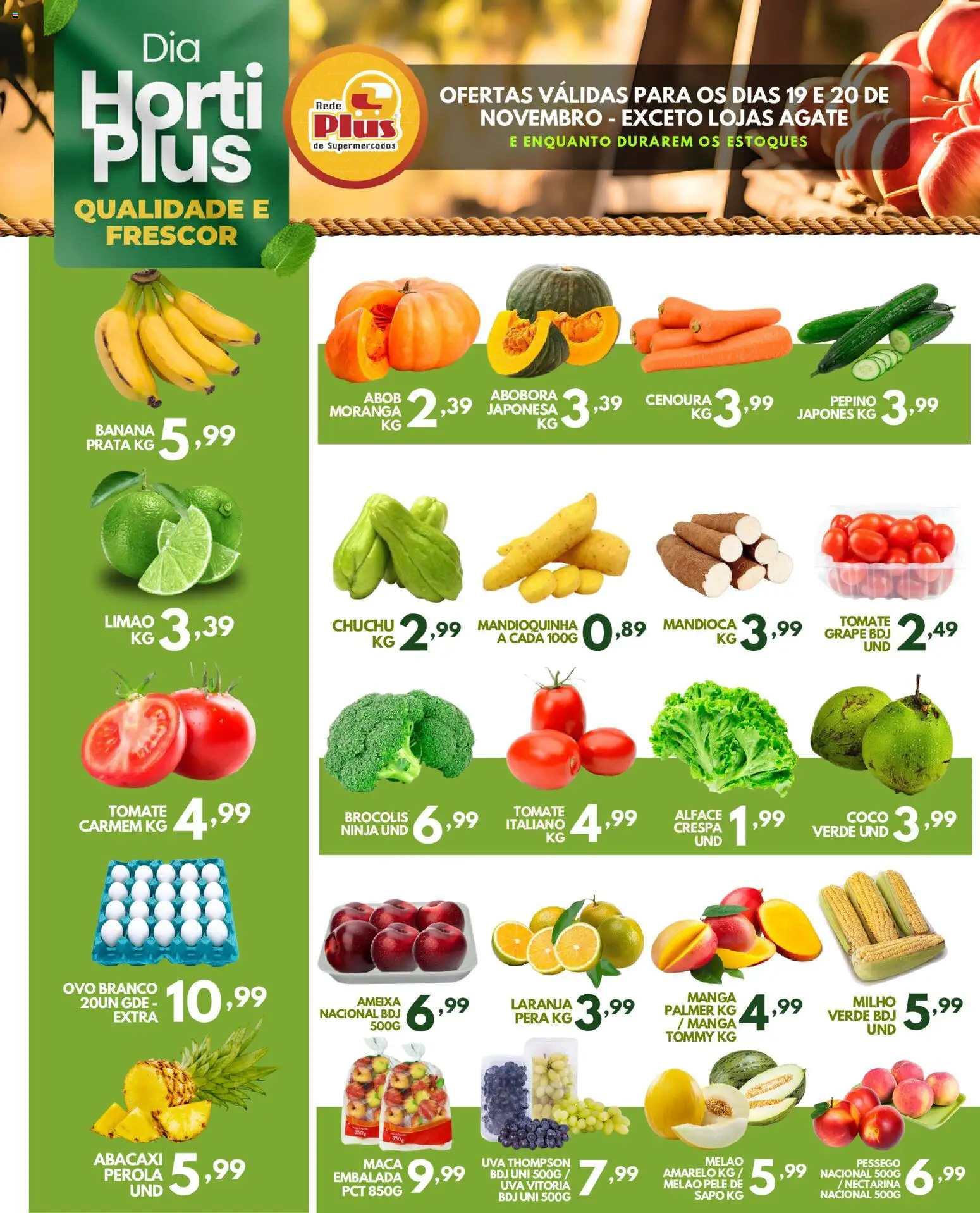 Rede Plus Supermercados Folheto - válido de 19.11.2025 | Página: 1 | Produtos: Moranga, Mandioquinha, Brócolis, Ameixa