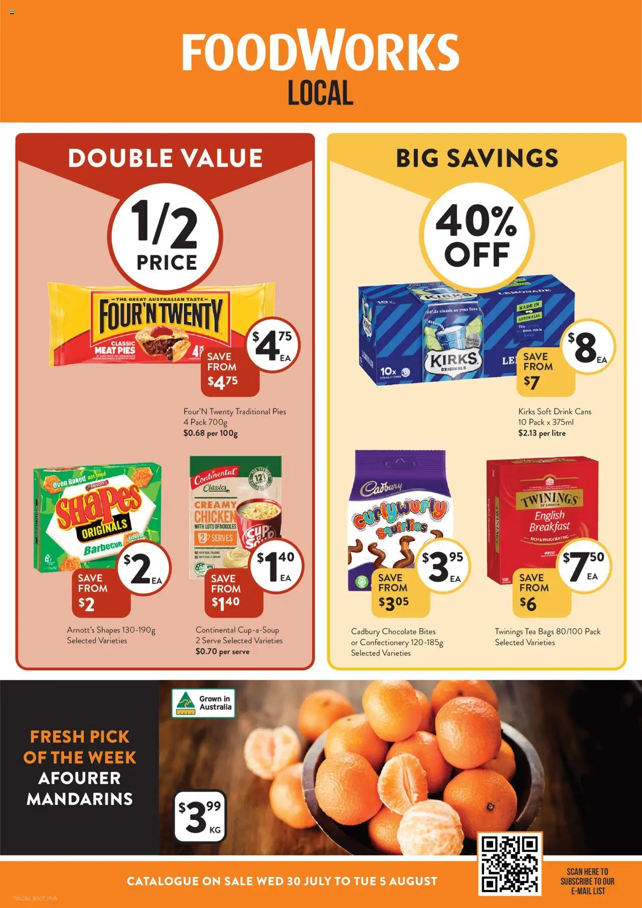 Foodworks catalogue - valid from 30.07.2025 | Page: 1 | Products: Chocolate, Chicken, Tea, Noodles