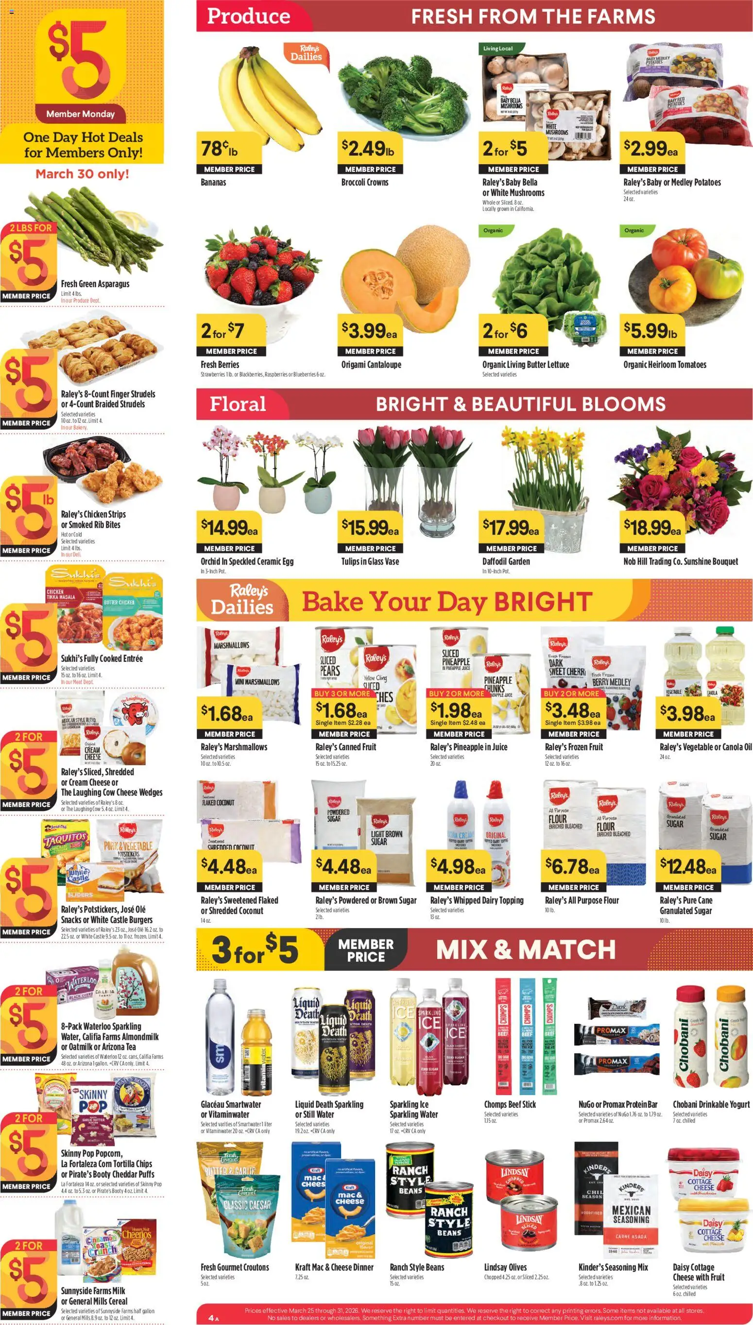 Raley's Weekly Ad - valid from 25.03.2026 | Page: 4 | Products: Vase, Butter, Water, Blueberries