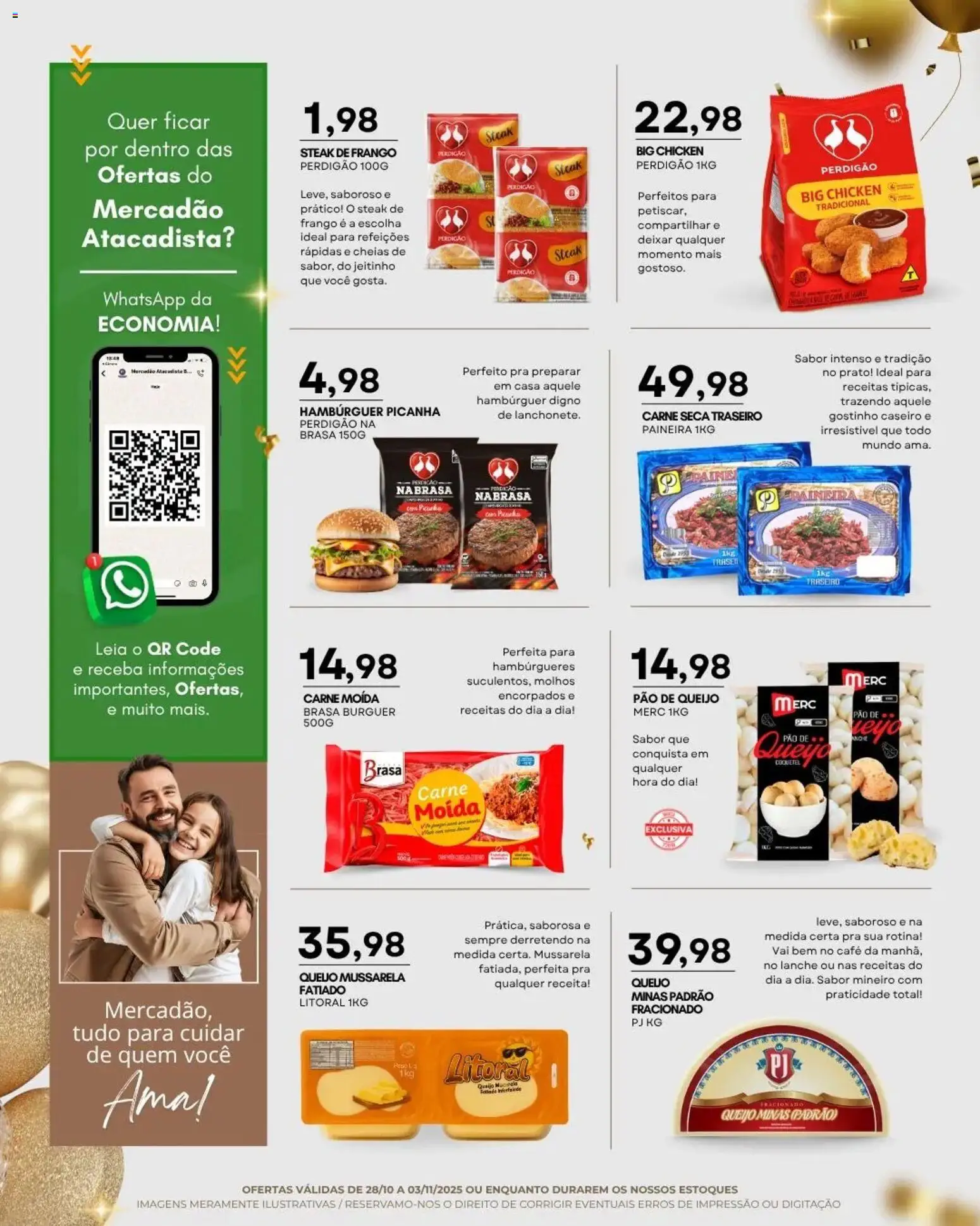 Mercadão Atacadista Folheto - válido de 28.10.2025 | Página: 3 | Produtos: Queijo, Café, Carne, Pão de queijo