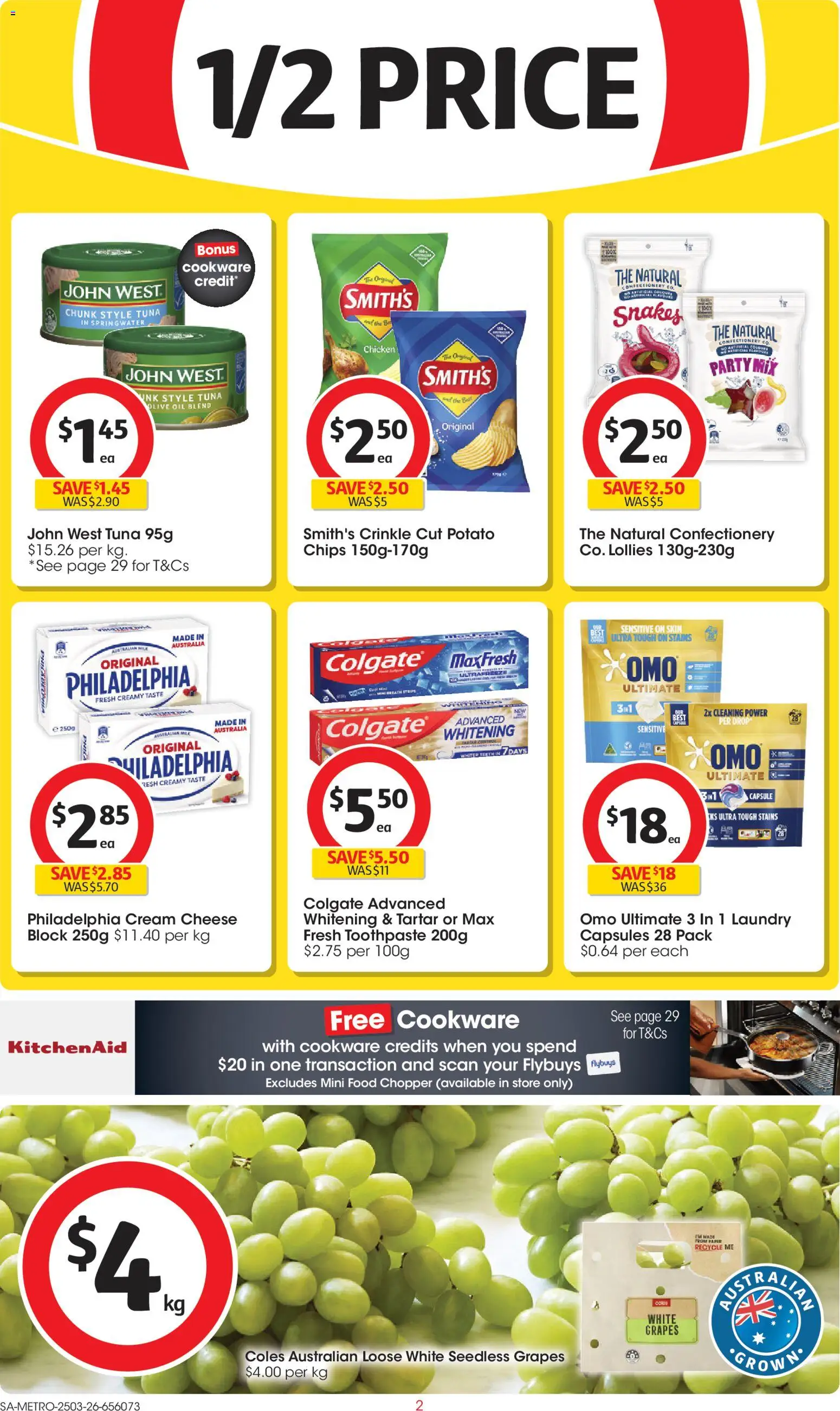 Coles catalogue - valid from 25.03.2026 | Page: 2 | Products: Cheese, Cookware, Toothpaste, Tuna