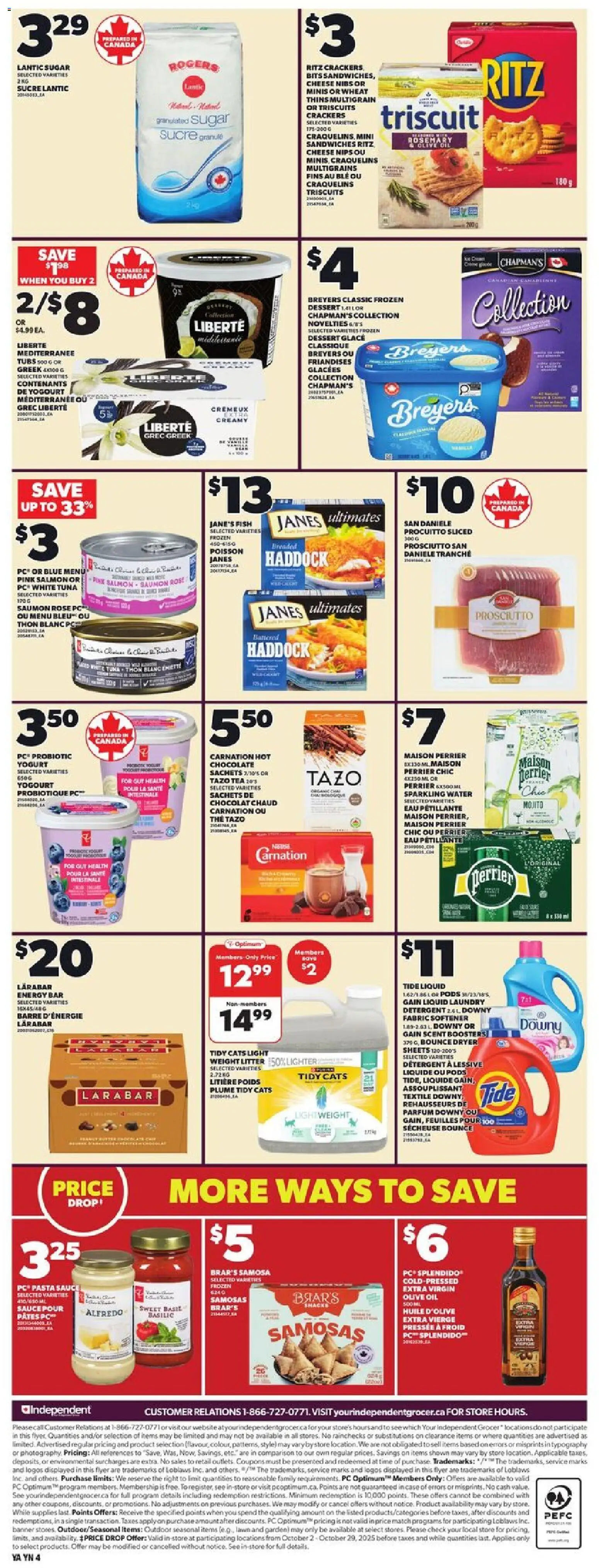 Independent Grocer flyer valid from 23.10.2025 | Page: 4 | Products: Fish, Pasta, Cheese, Oil