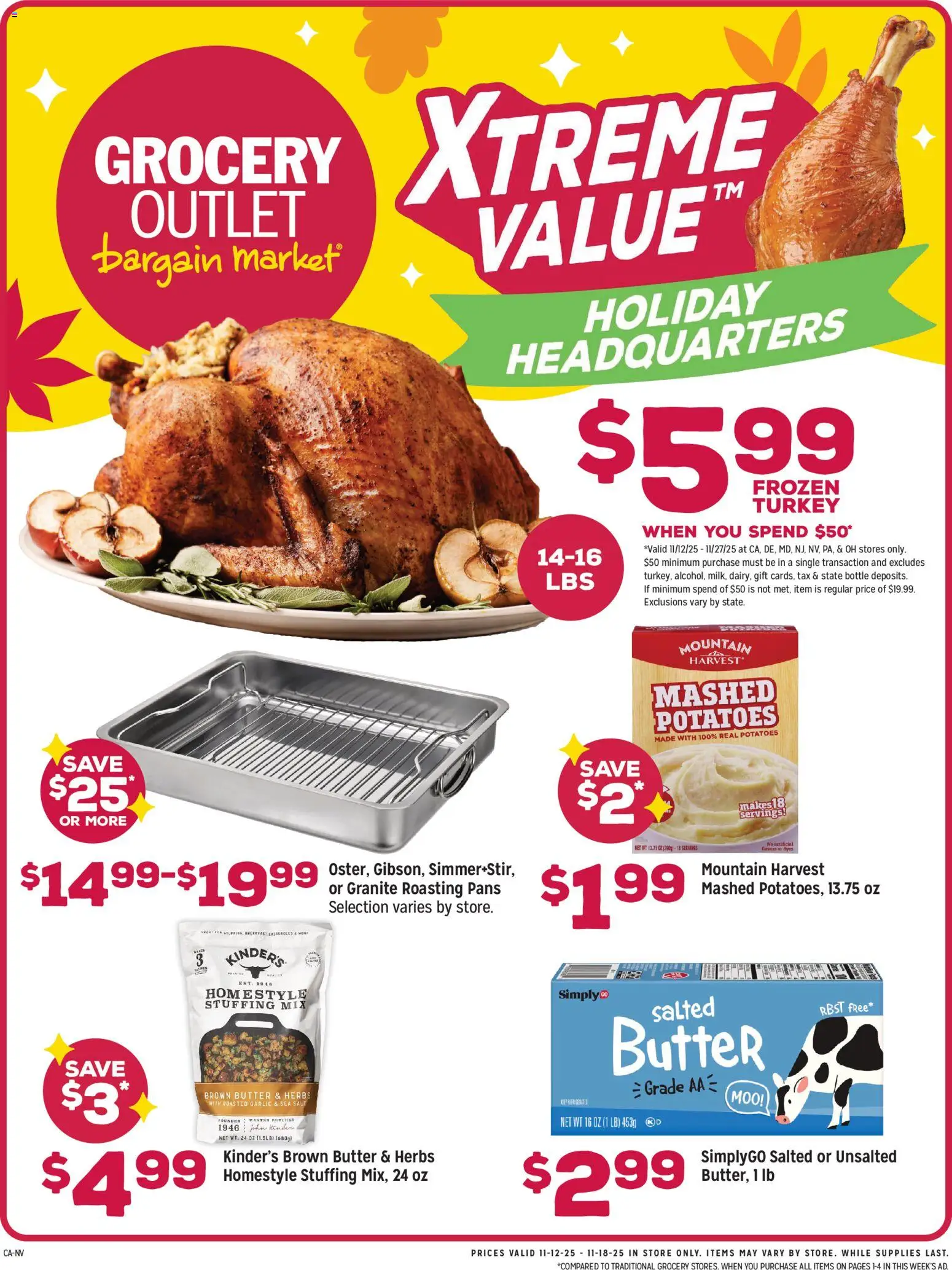 Grocery Outlet Weekly Ad - CA - valid from 12.11.2025 | Page: 1 | Products: Butter, Potatoes, Salt, Garlic