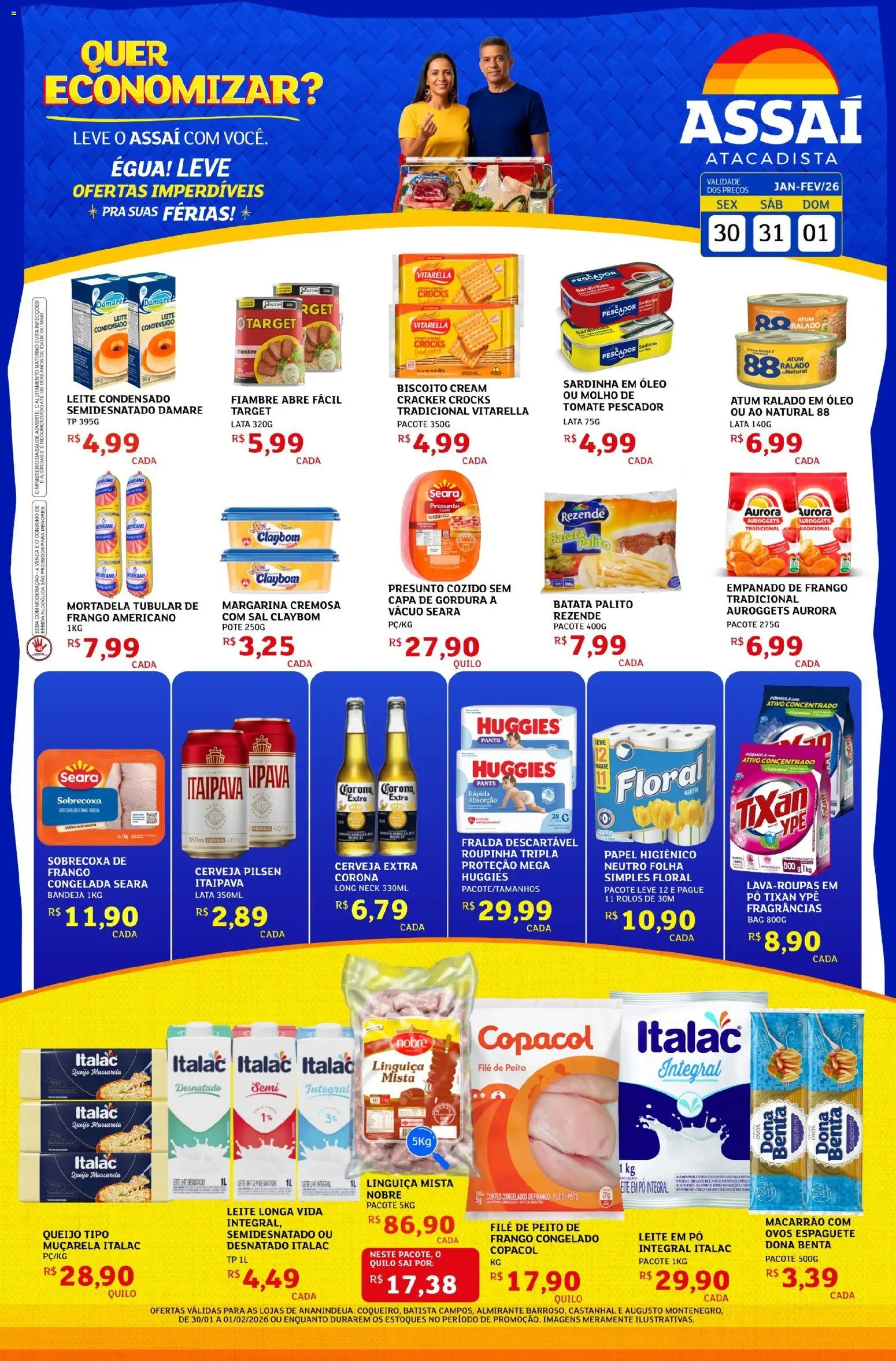 Assaí Atacadista Folheto - válido de 30.01.2026 | Página: 1 | Produtos: Pó, Presunto, Bebida, Atum