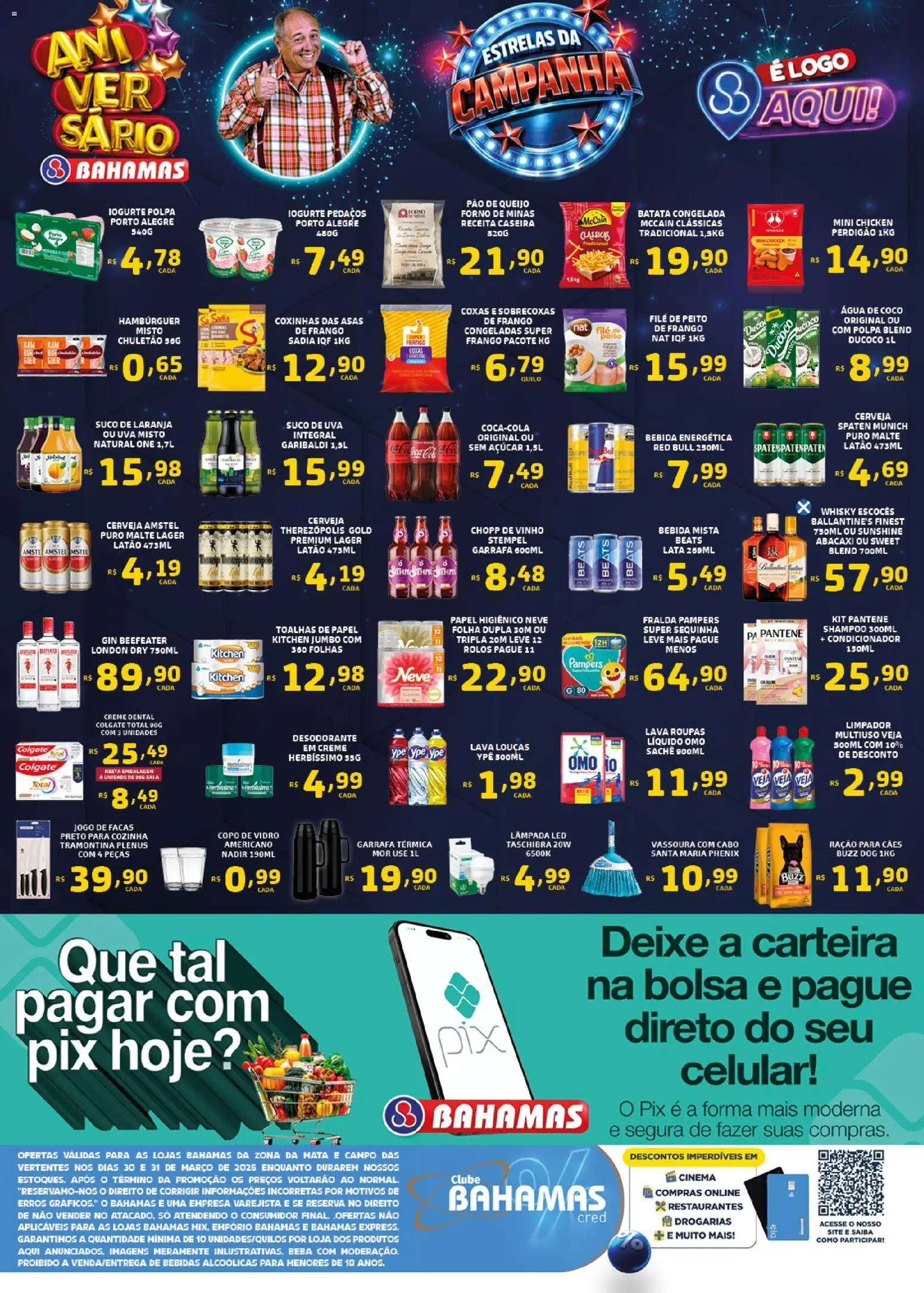 Bahamas Supermercados Folheto - válido de 30.03.2026 | Página: 2 | Produtos: Fralda pampers, Whisky, Desodorante, Abacaxi